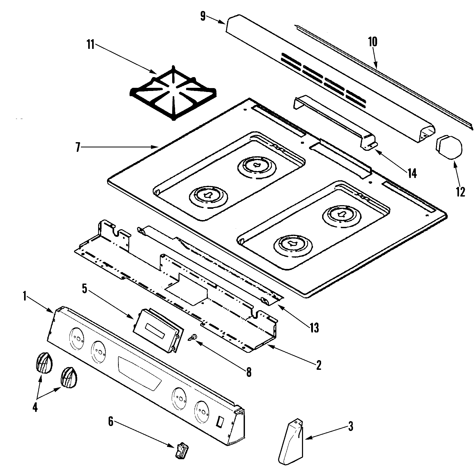 Amana AGS3760BDB control panel/top assembly diagram
