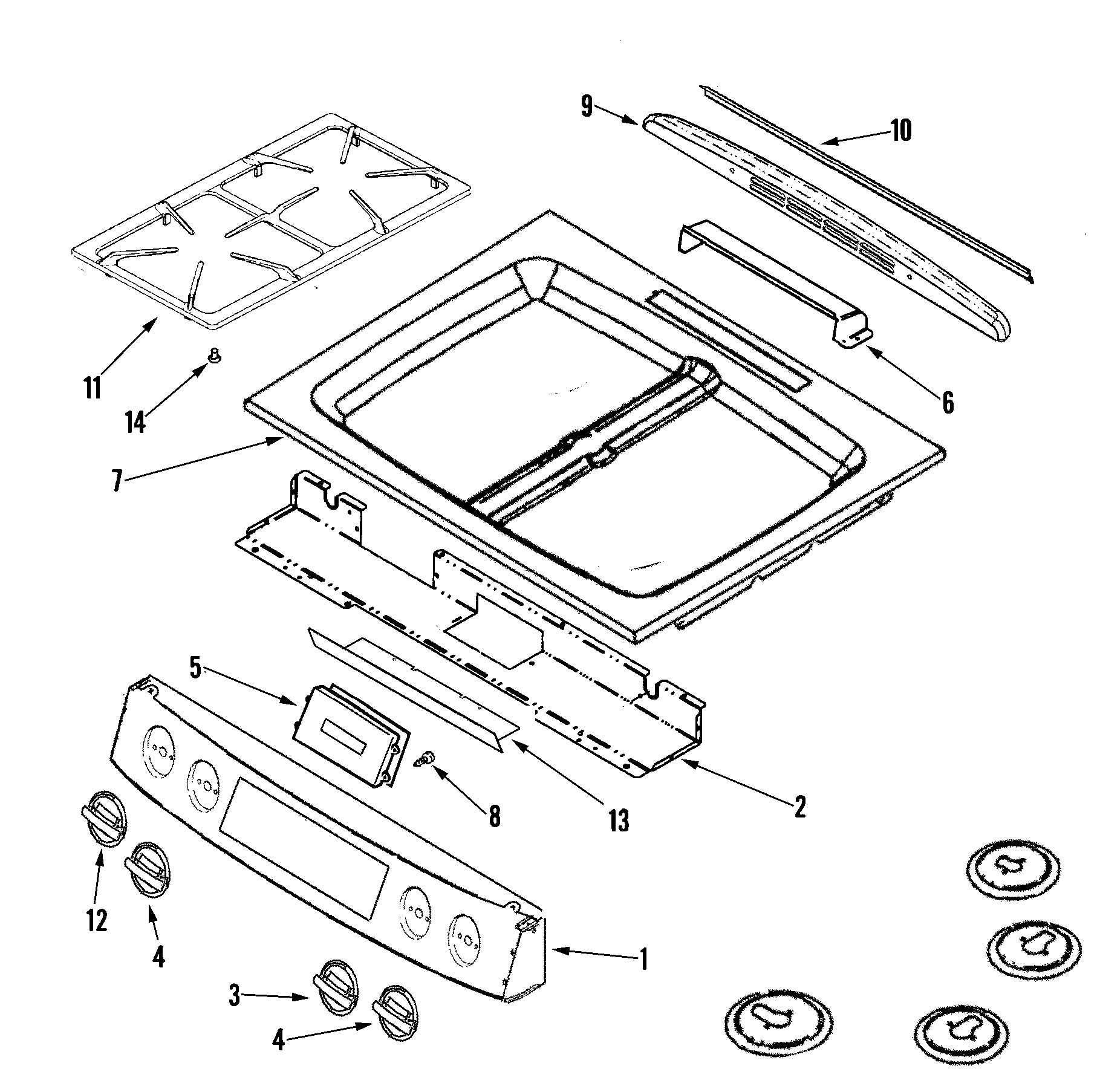 Jenn-Air JGS8850BDW control panel/top assembly diagram