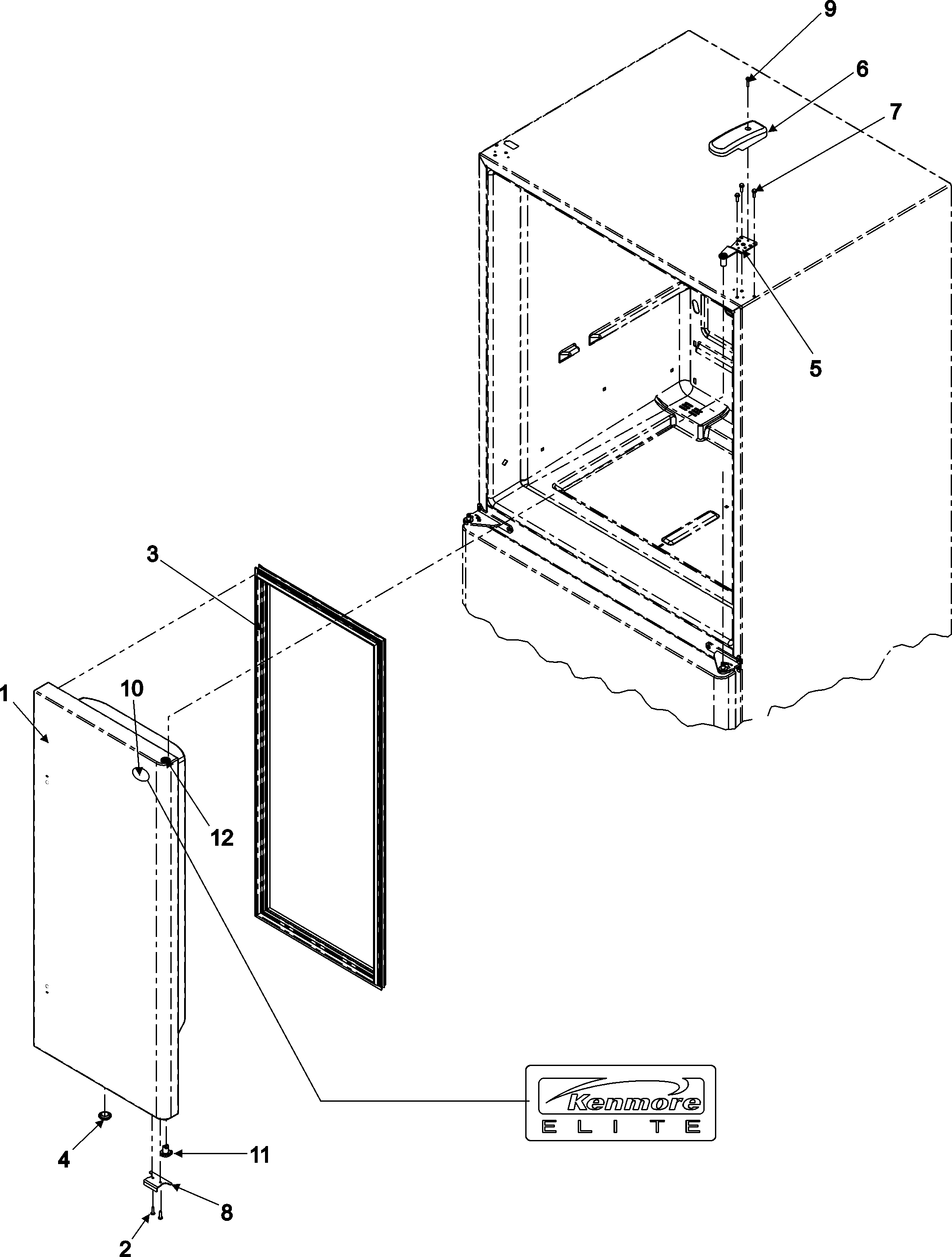 Kenmore Elite 59676584600 right refrigerator door diagram