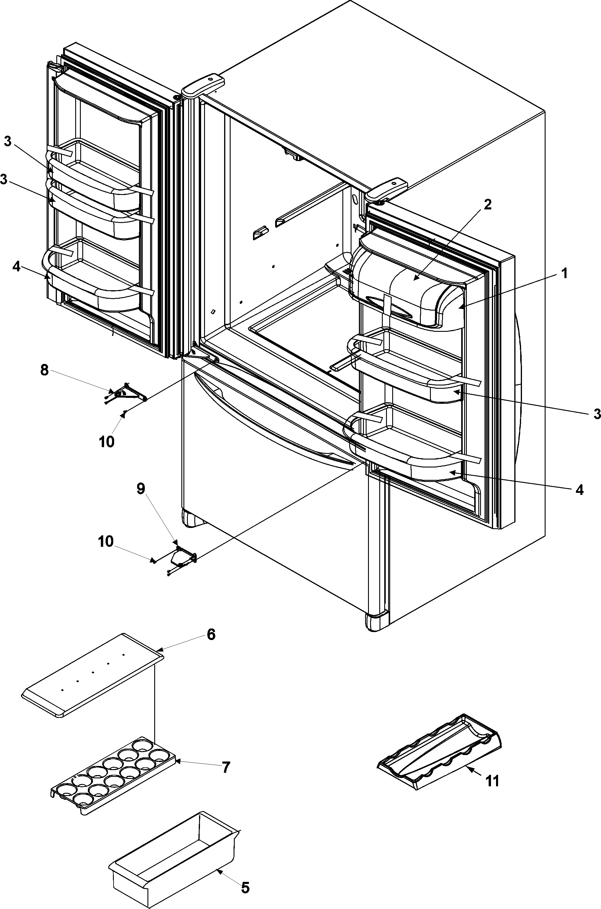 Kenmore Elite 59676584600 ref dr storage & center hinges diagram