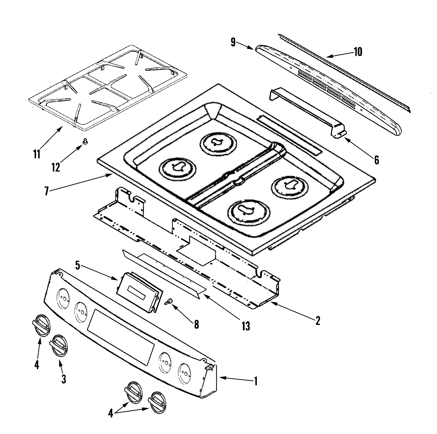 Jenn-Air JGS8750BDS control panel/top assembly diagram
