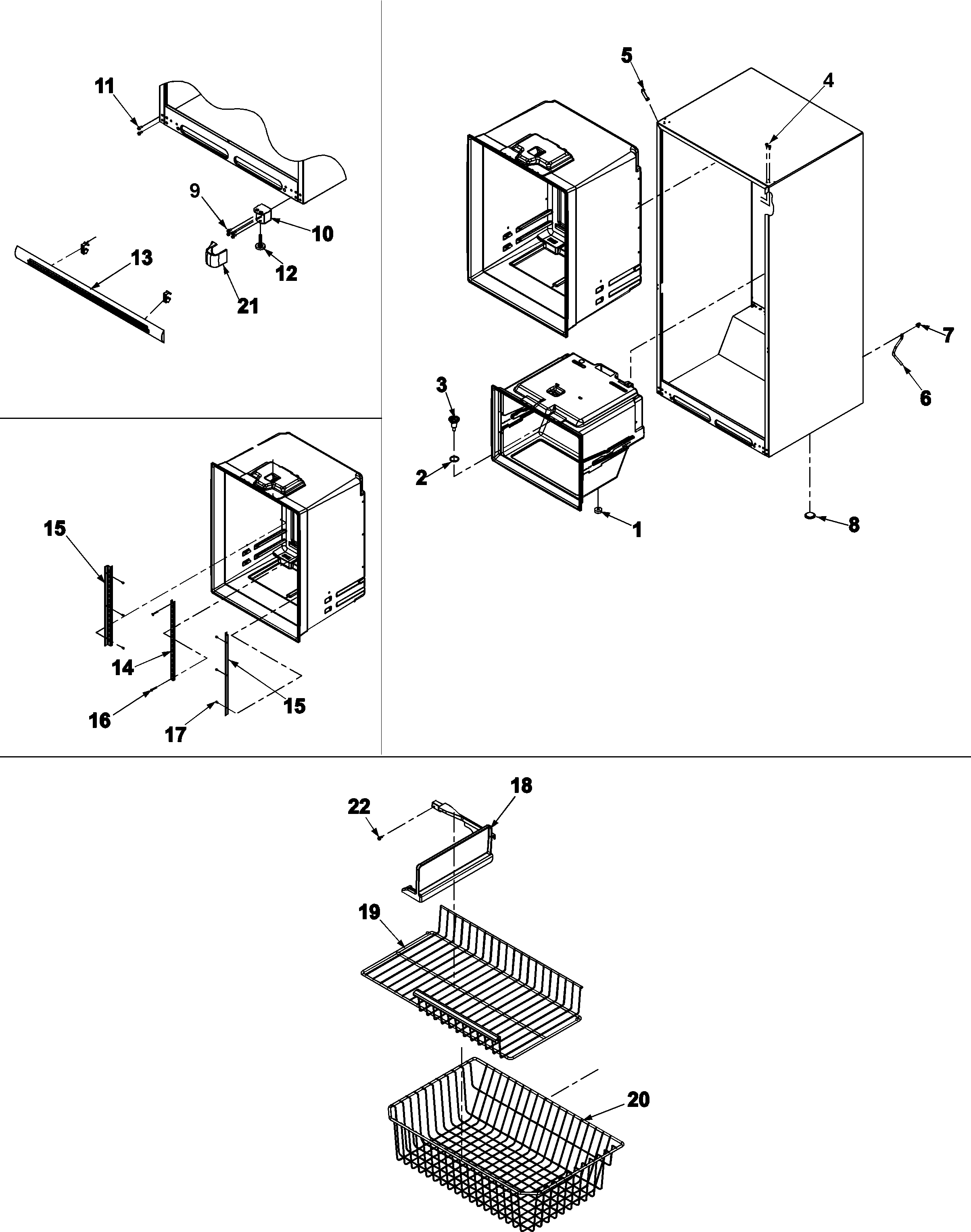 Kenmore 59675269700 interior cabinet & freezer shelving diagram