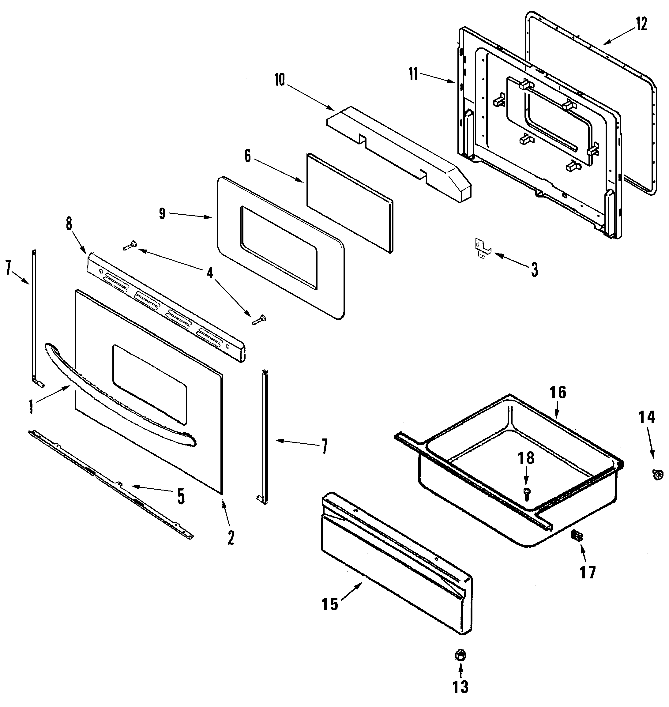 Maytag MER4351AAB door/drawer diagram