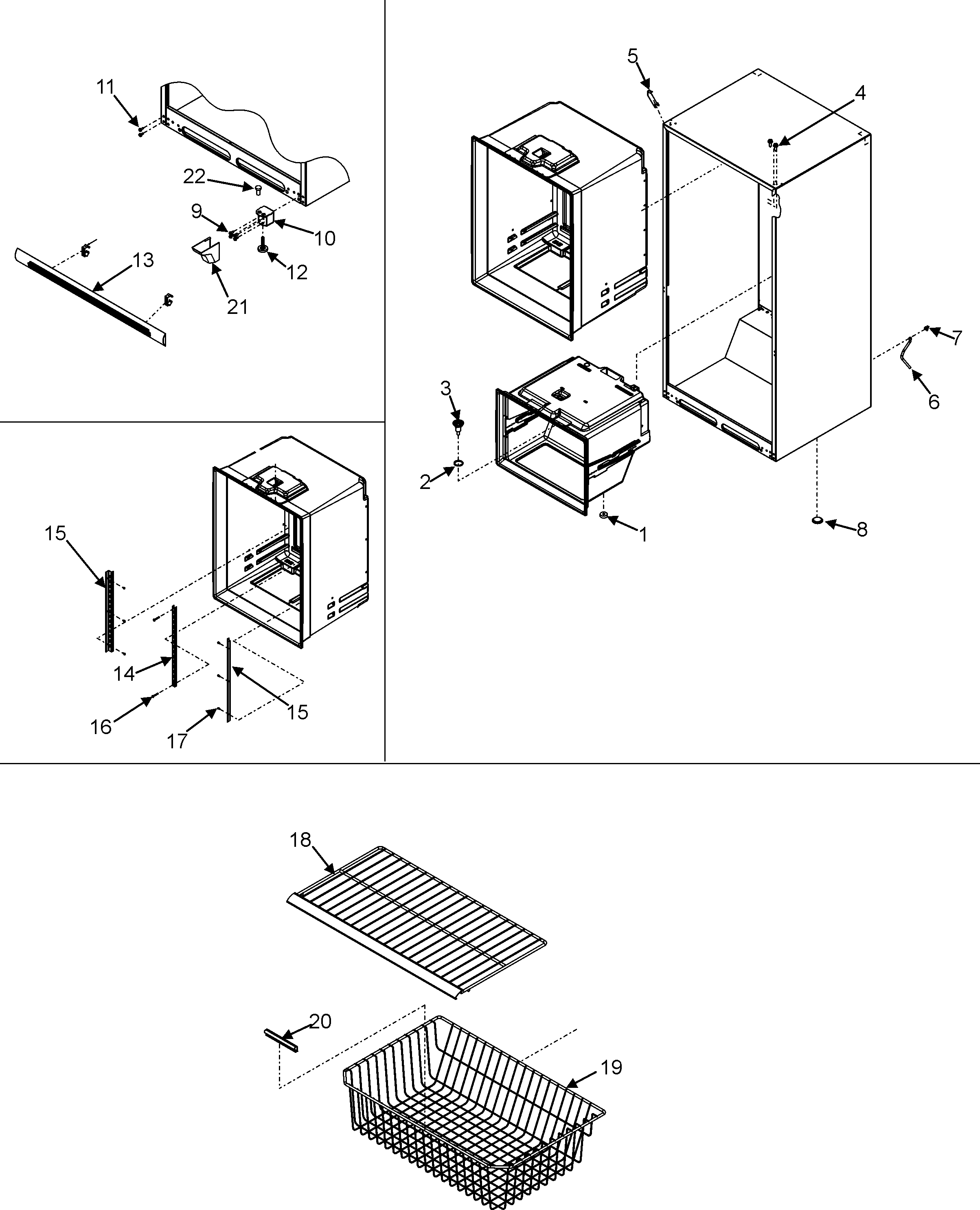Maytag MBF2254HEQ interior cabinet & freezer shelves diagram