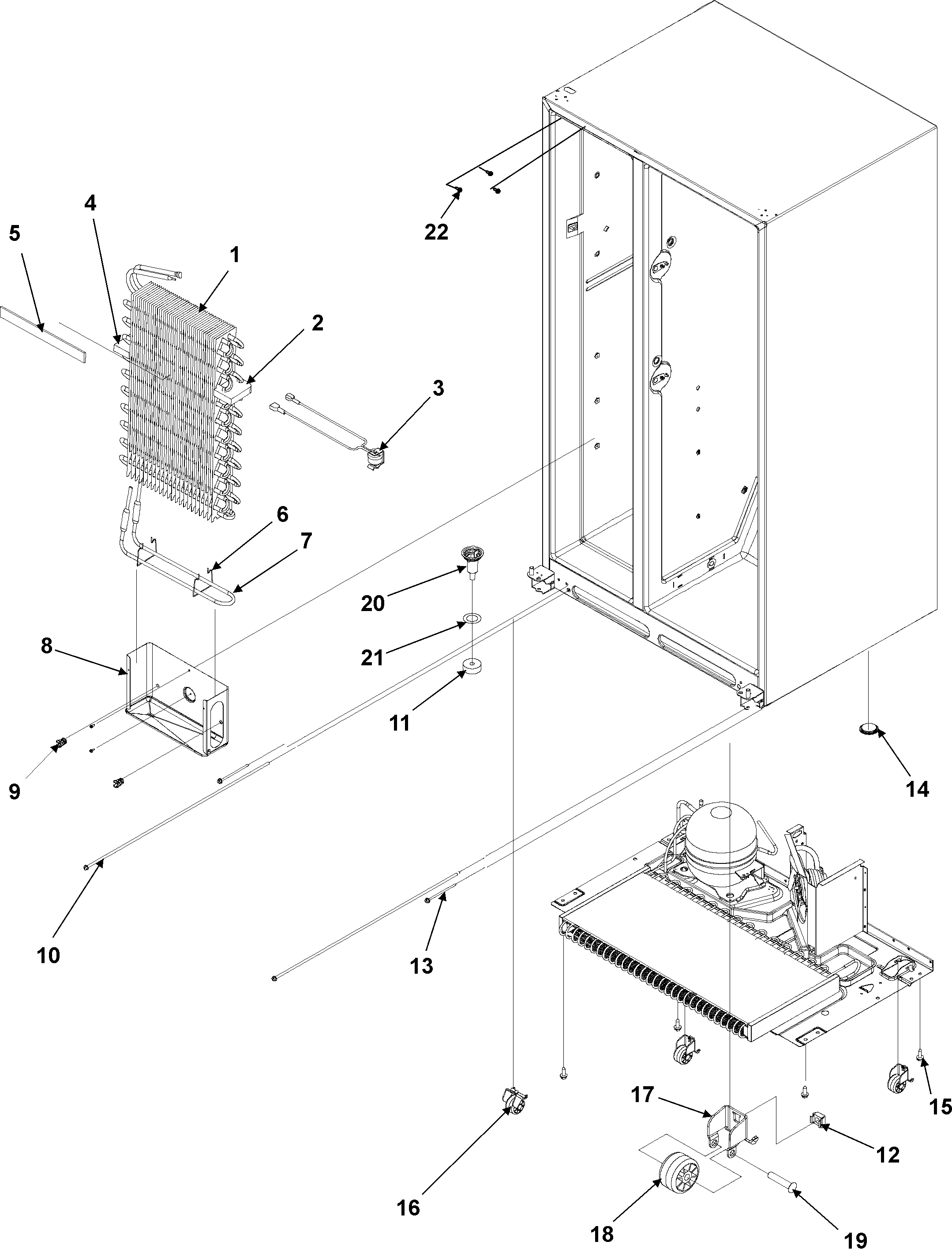 Amana AS2625PEKB evaporator assy and rollers diagram