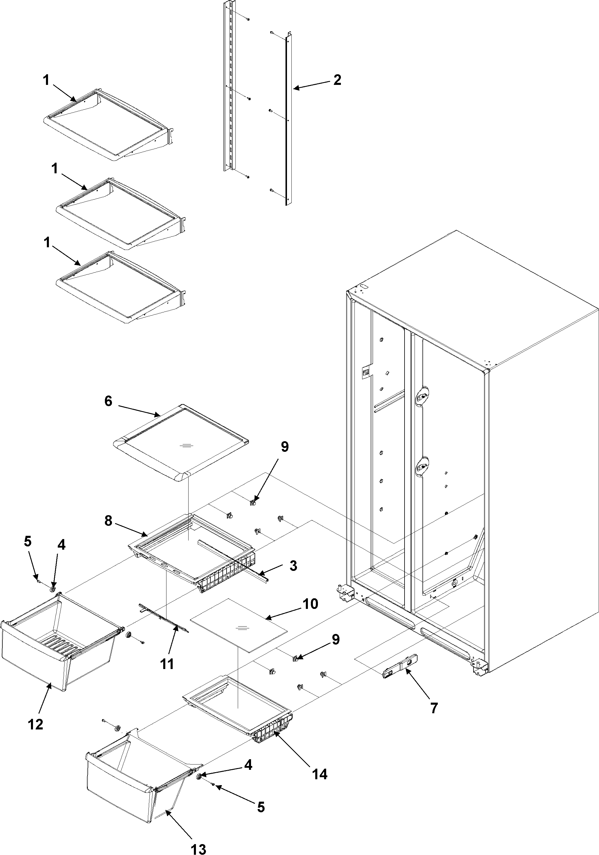Amana AS2324GEKW crisper assy & deli assy diagram