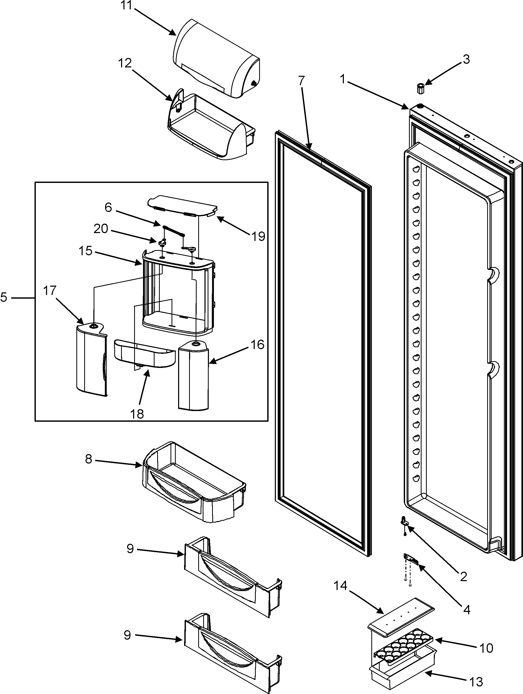 Jenn-Air JCB2287KEF refrigerator door (interior) diagram