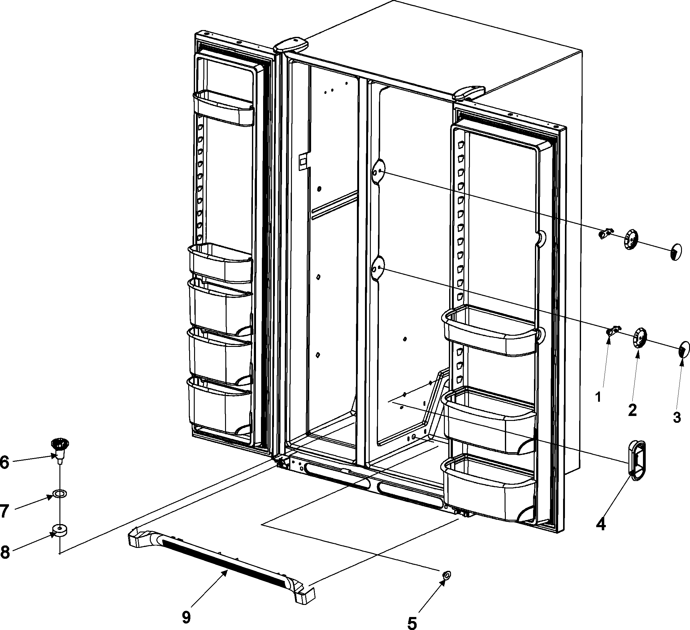 Kenmore 59657016600 air tunnel, drain funnel & toe grille diagram