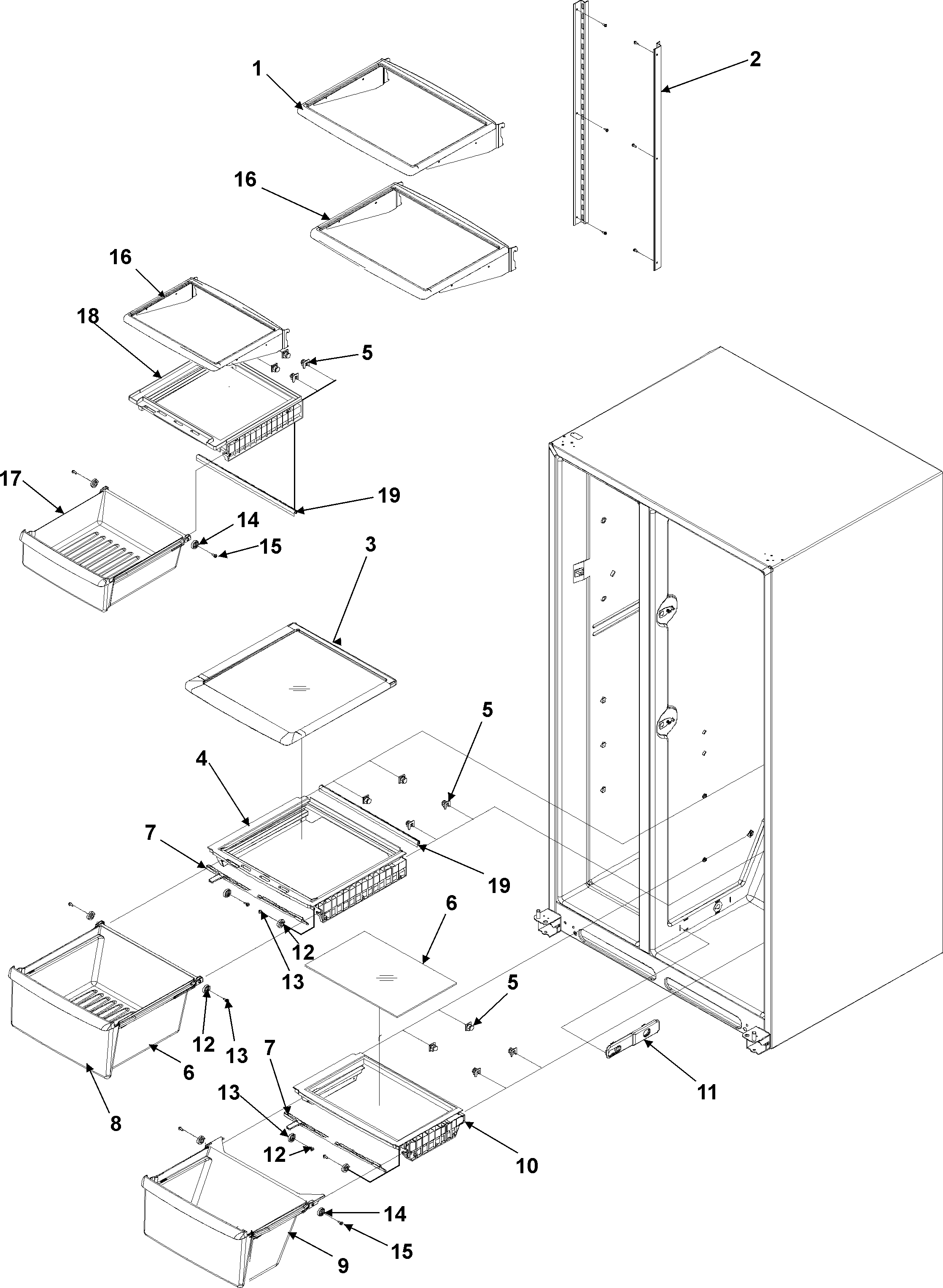 Kenmore 59657016600 refrig shelves & crispers diagram