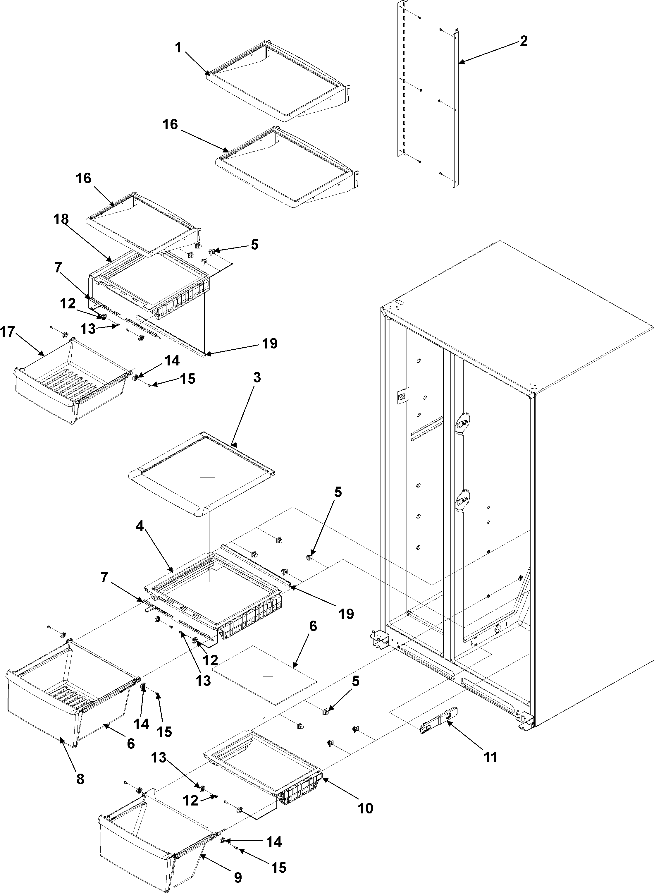 Kenmore 59657059600 refrig shelves & crispers diagram