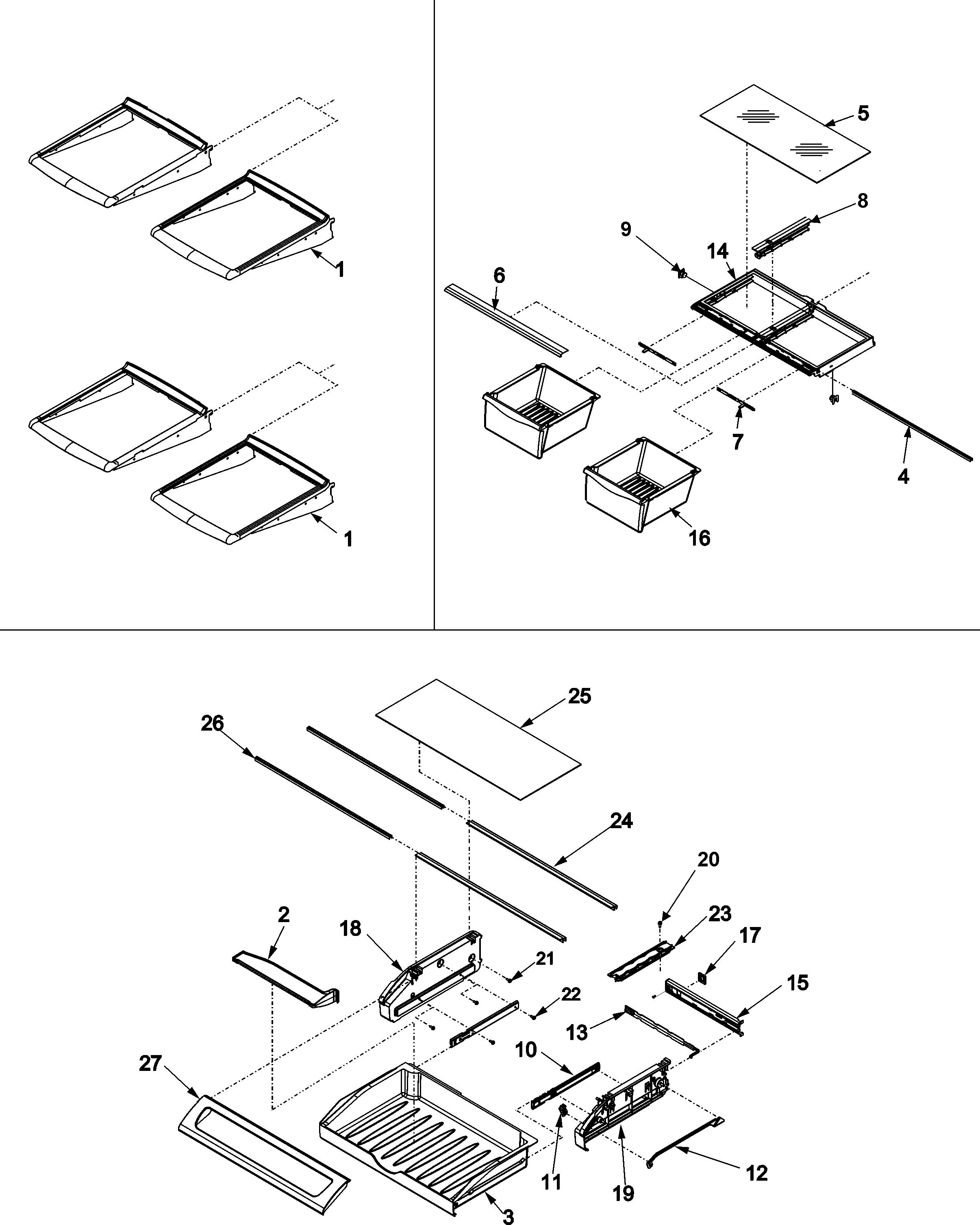 Kenmore Elite 59676593600 refrigerator shelving diagram