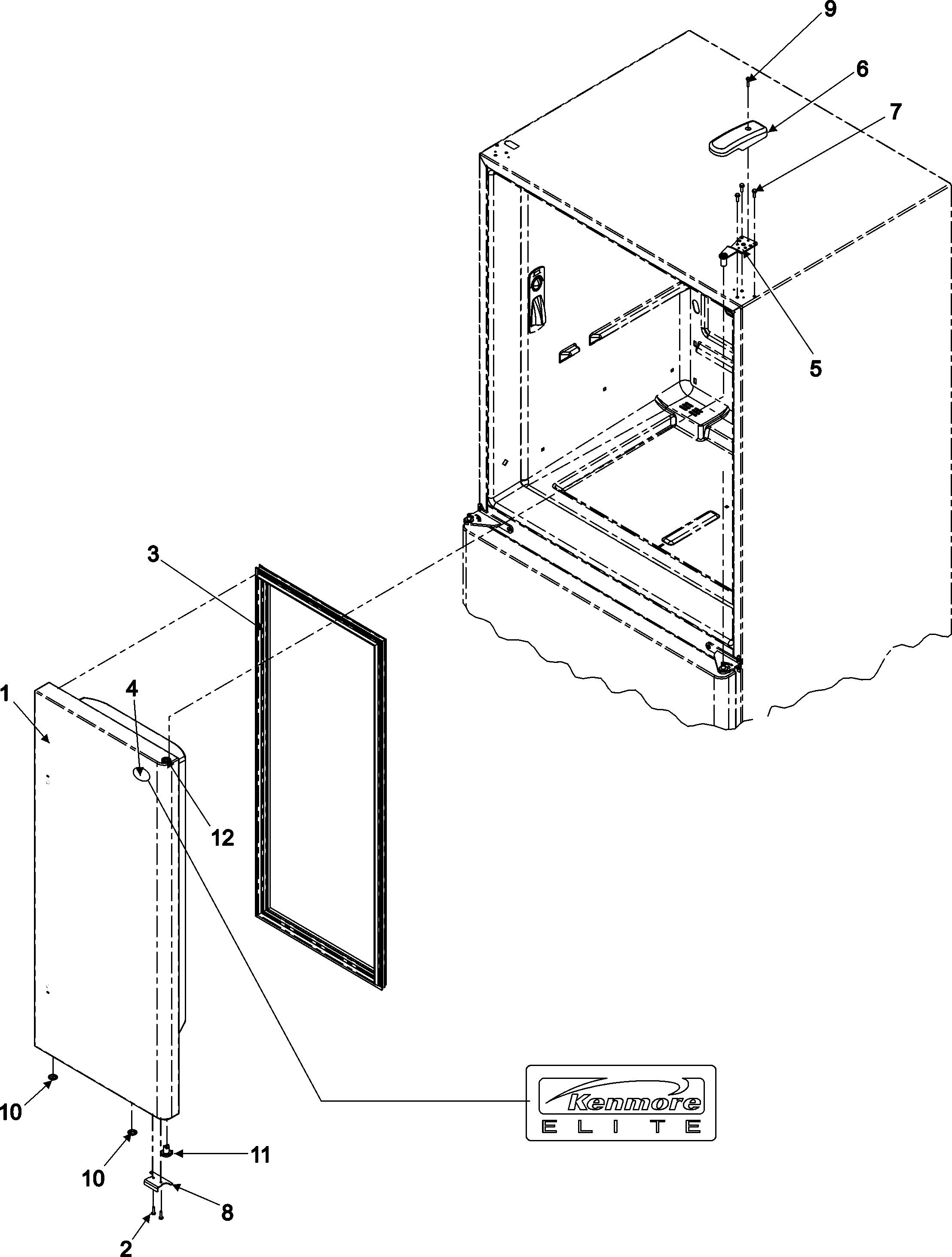 Kenmore Elite 59676609600 right refrigerator door diagram