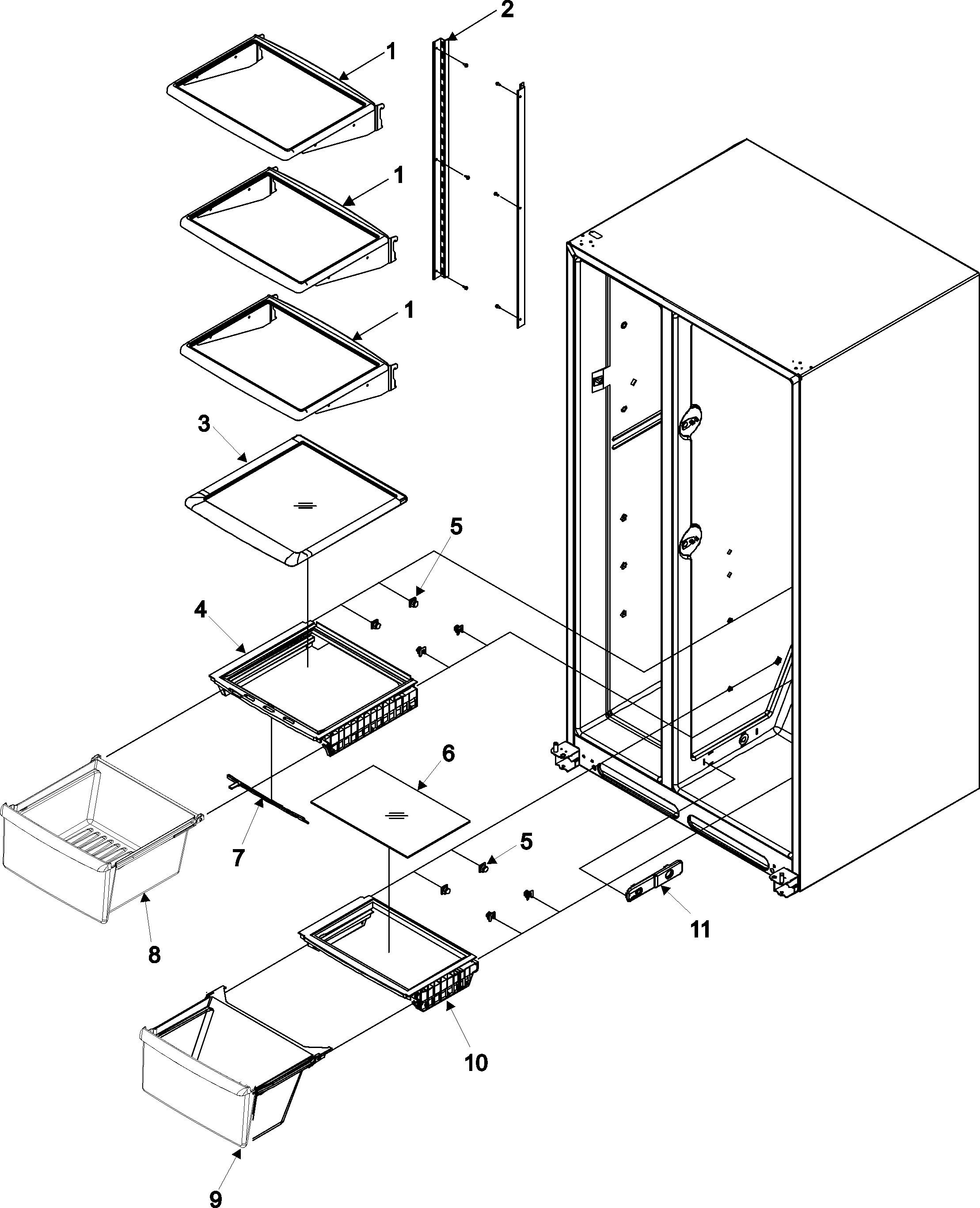 Amana ASD2622HRS crisper assy & ref shelf diagram