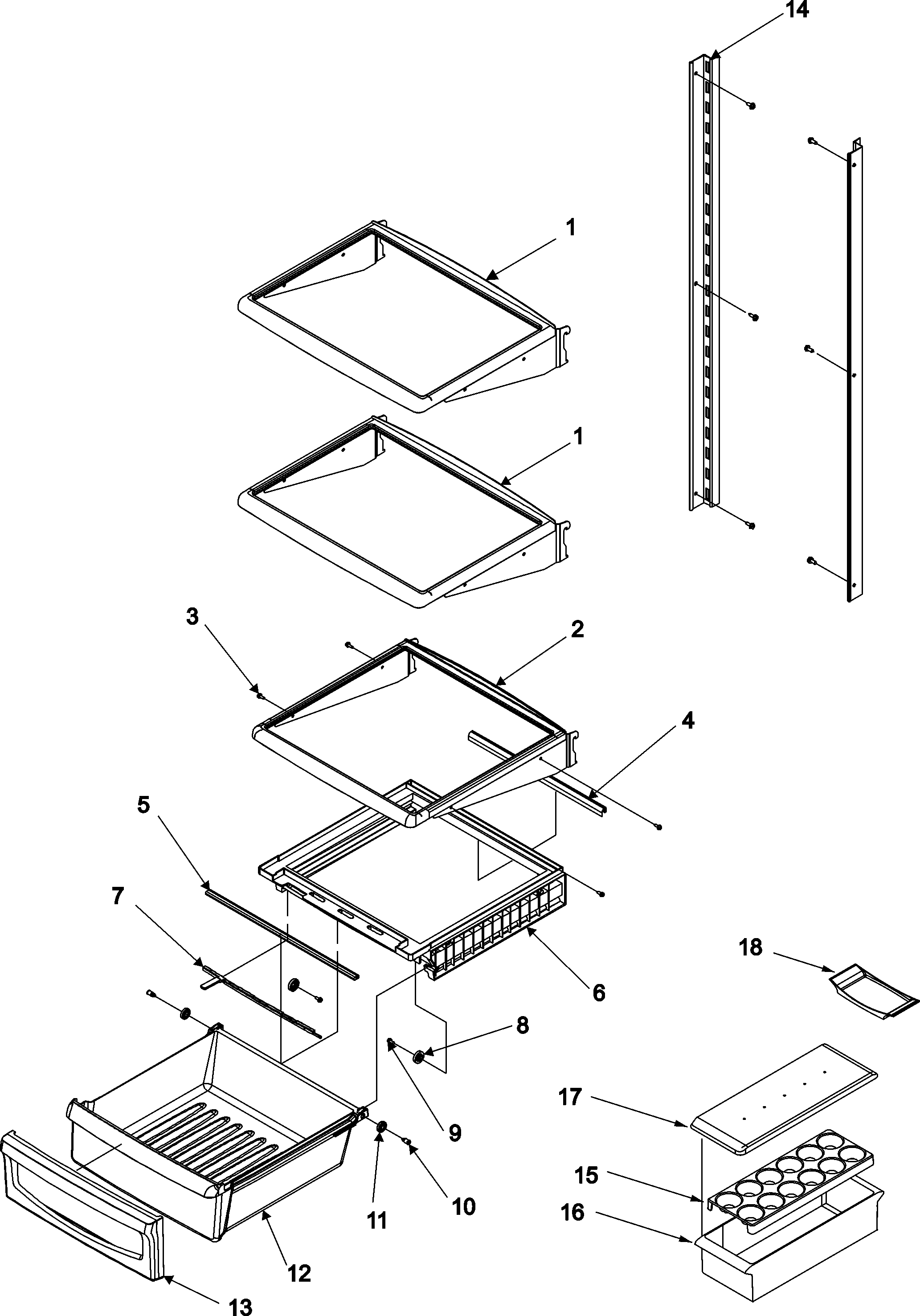 Amana ASD2626HES deli and ref shelf diagram