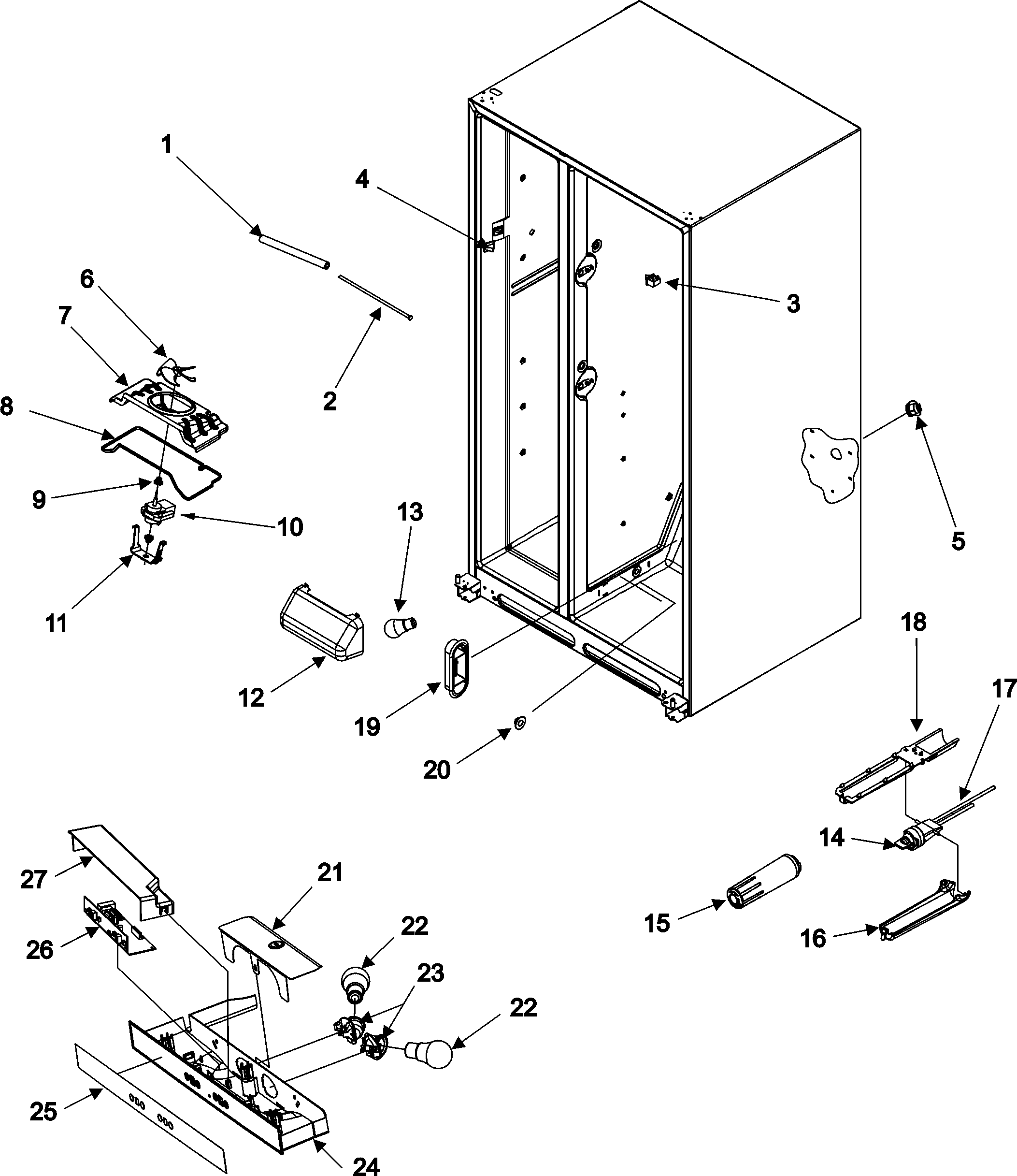 Amana ASD2626HES evap fan assy and controls series 50+ diagram