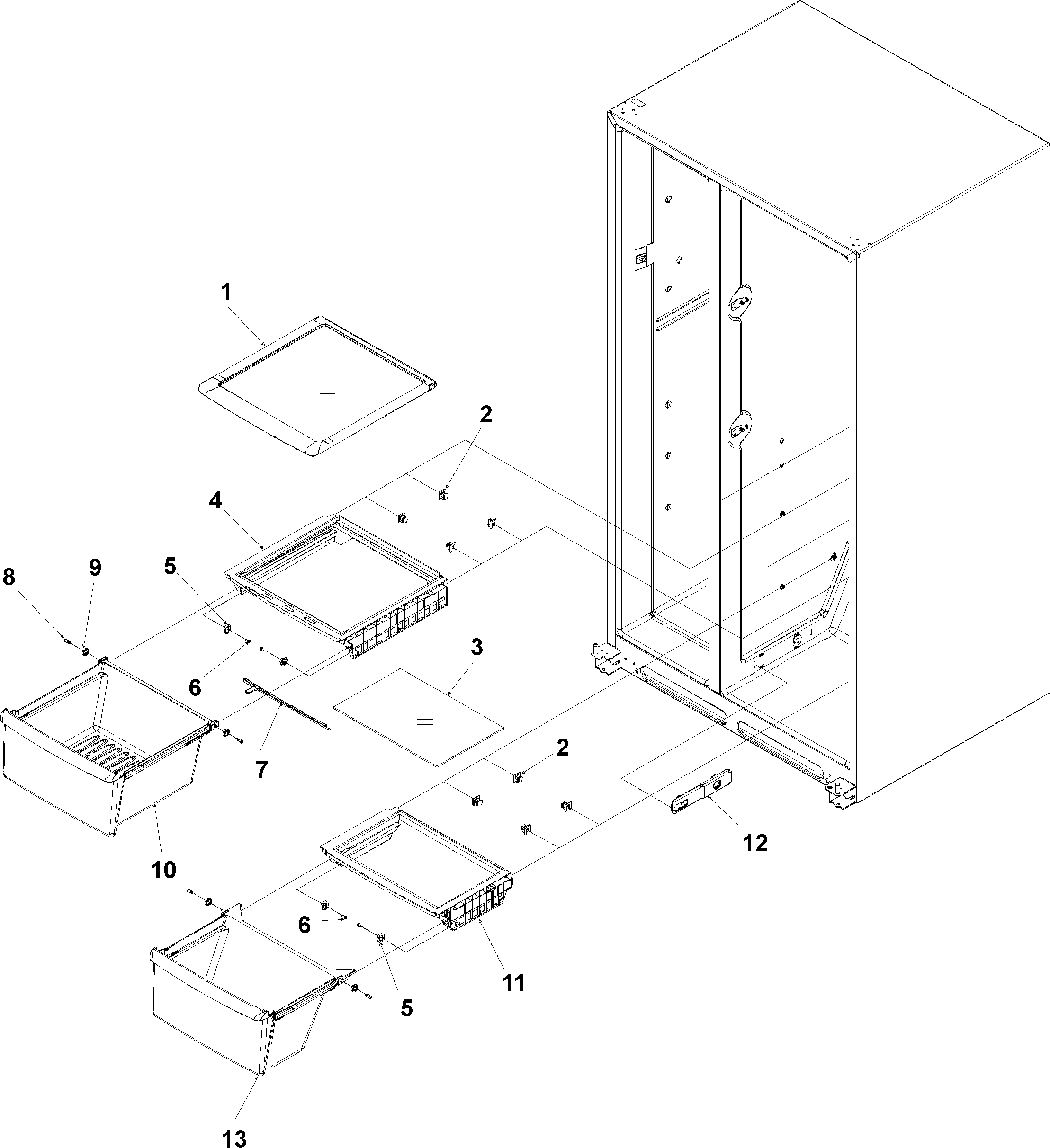 Amana ASD2628HES crisper assy series 50+ diagram