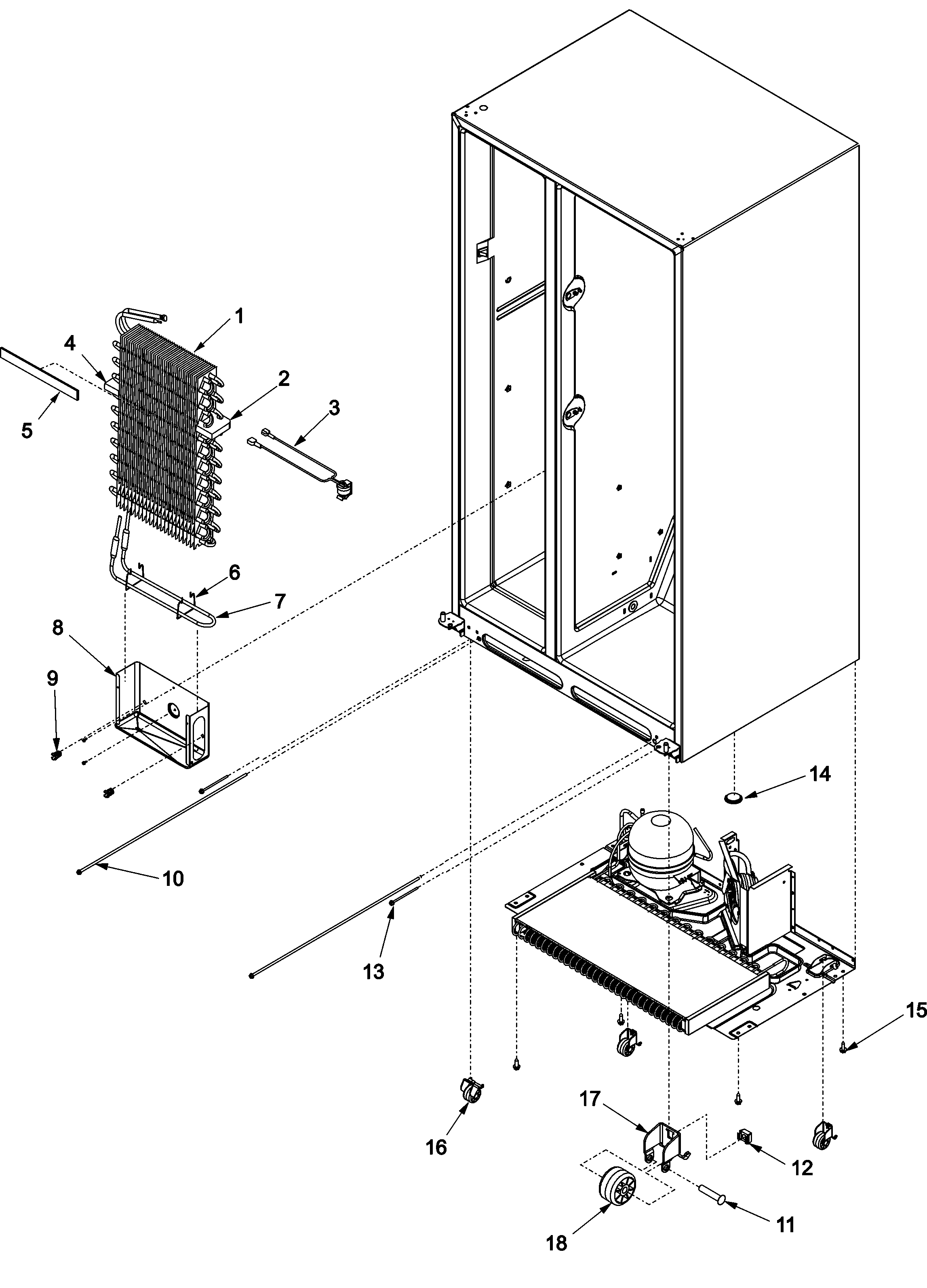 Jenn-Air JCB2280HEB evaporator assy and rollers diagram
