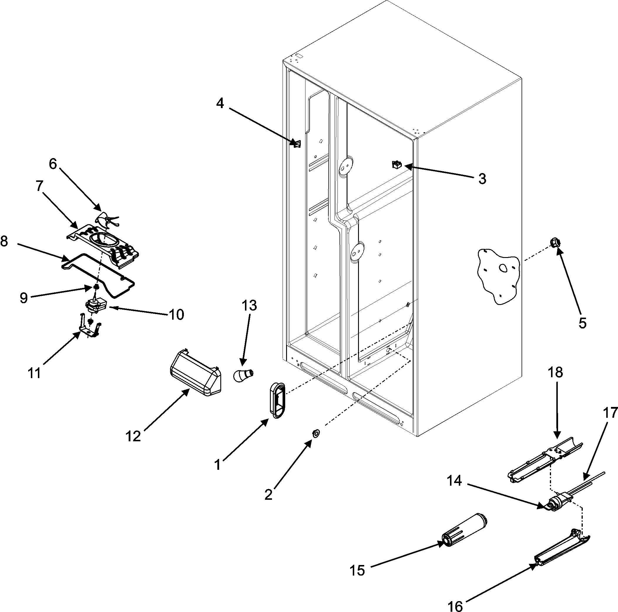 Maytag GZ2626GEKW evap fan assy./crisp light/waterfilter diagram