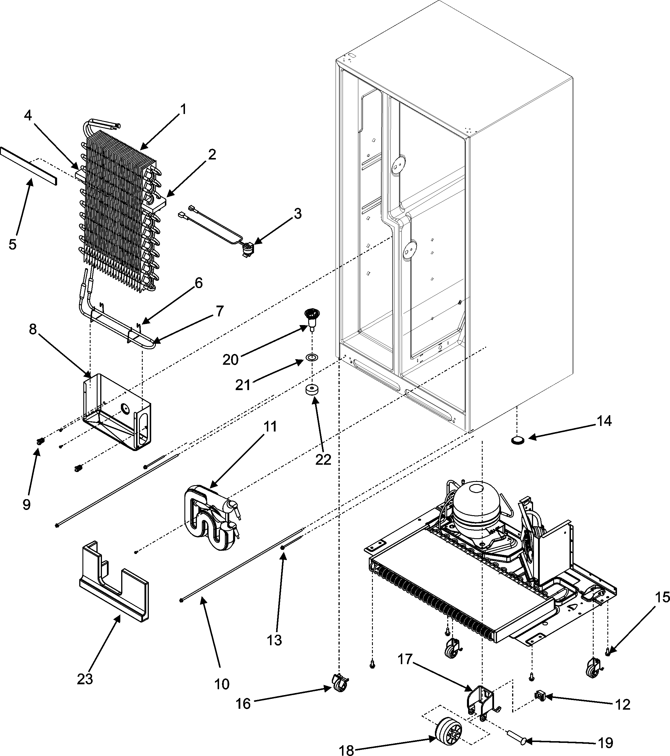 Maytag GZ2626GEKS evaporator assy./rollers/water tank diagram