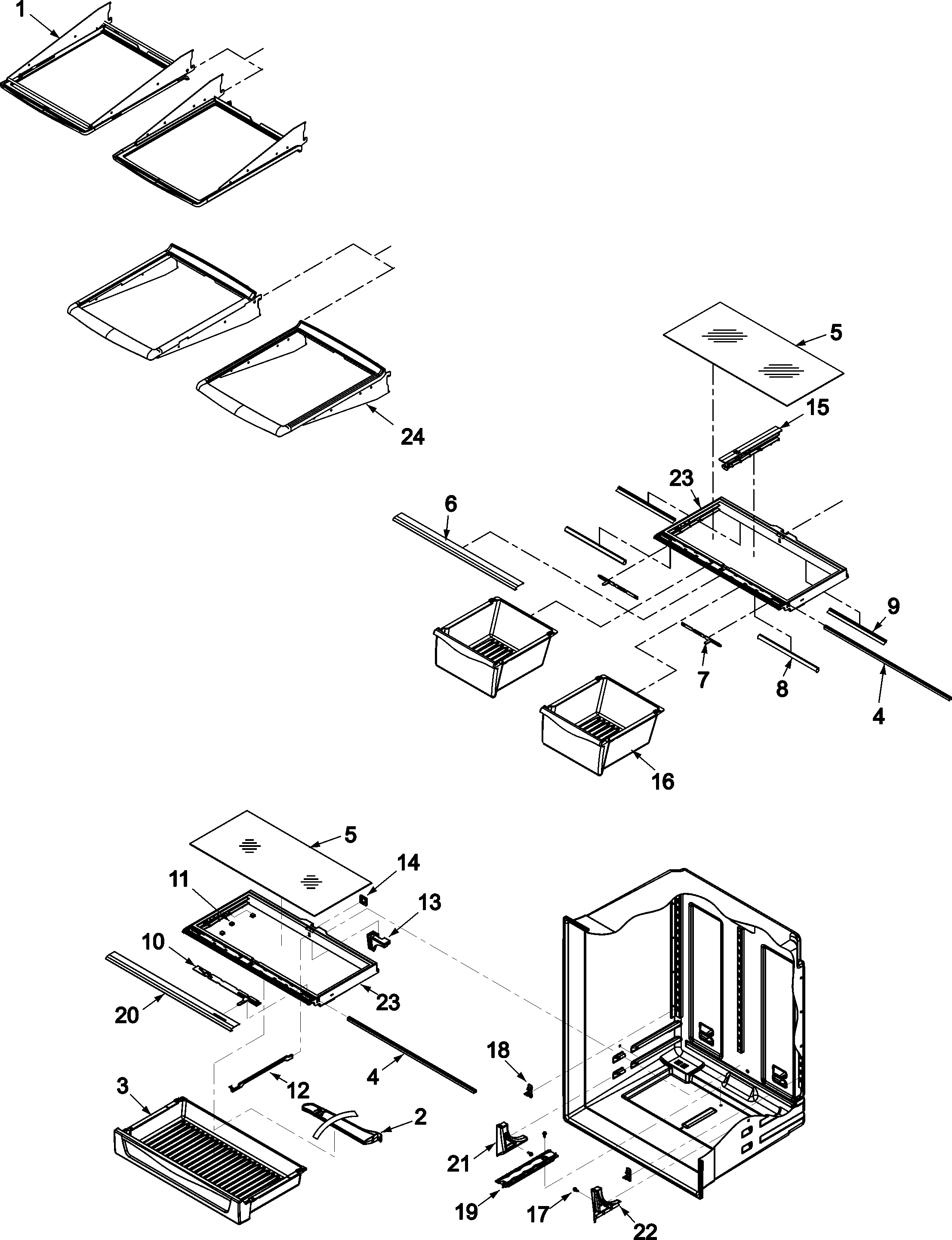 Amana AB2225PEKS refrigerator shelving diagram