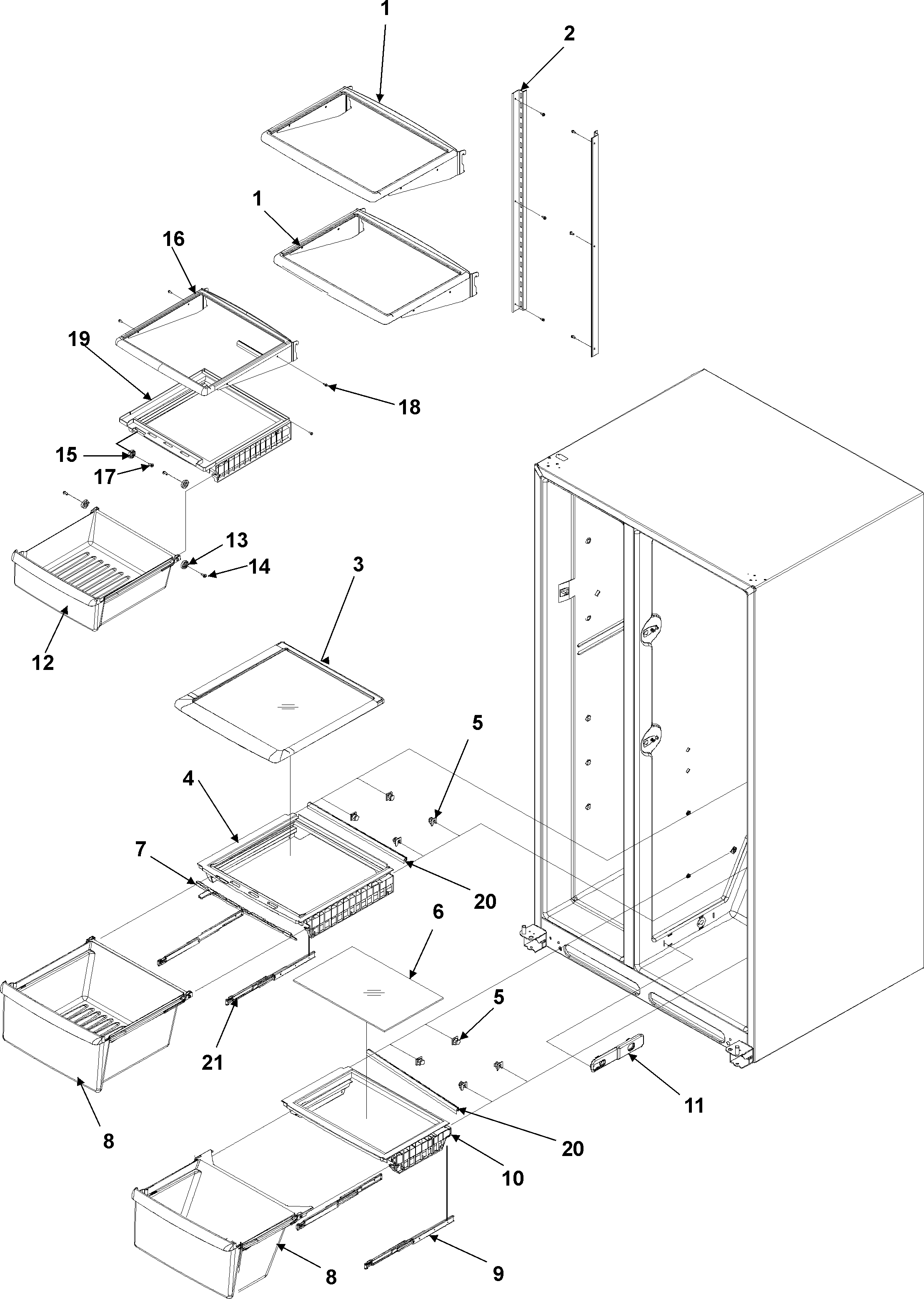Amana AS2626GEKS crisper assy & ref shelf diagram