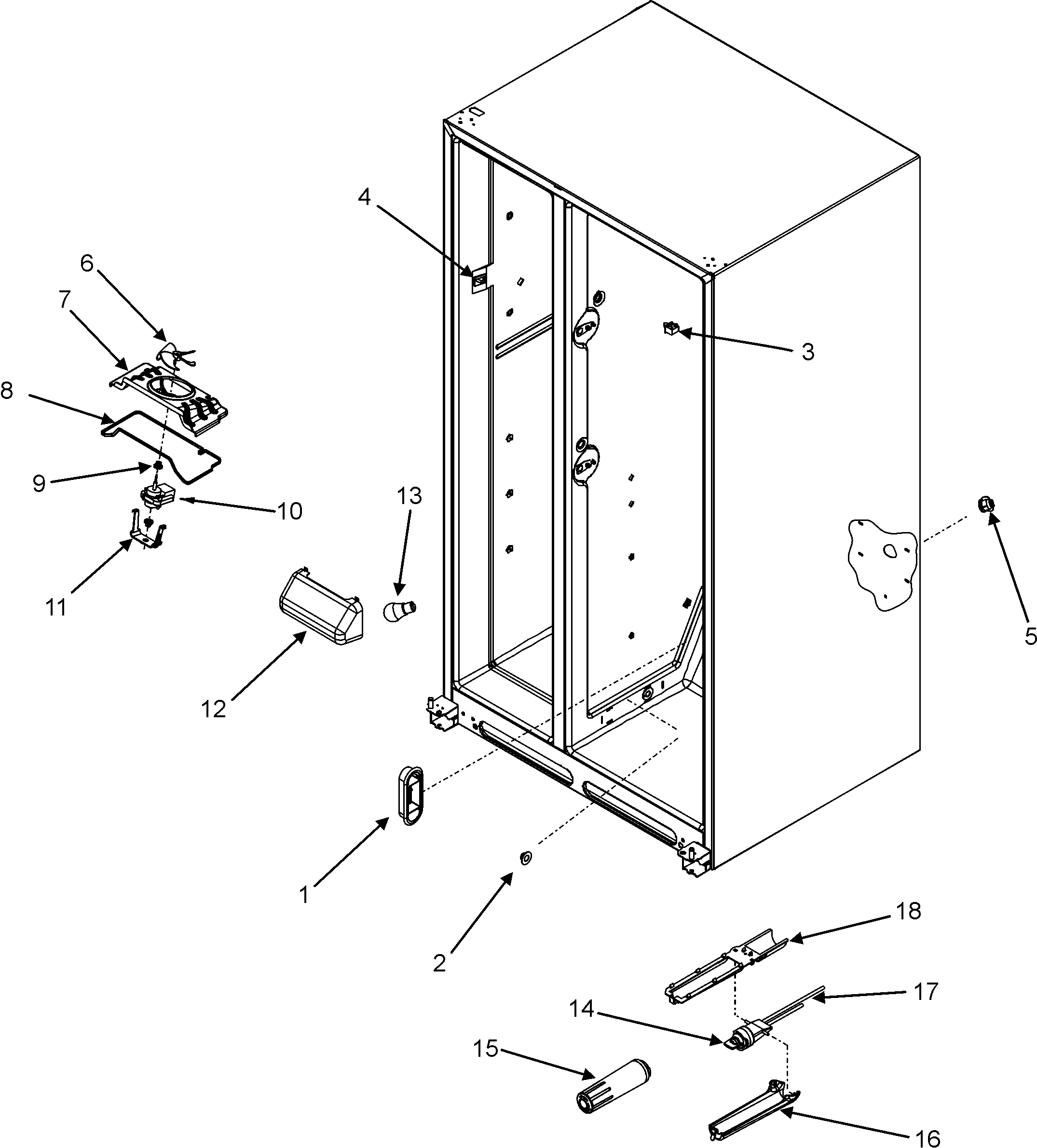Amana AS2626GEKS evap fan assy and lights diagram
