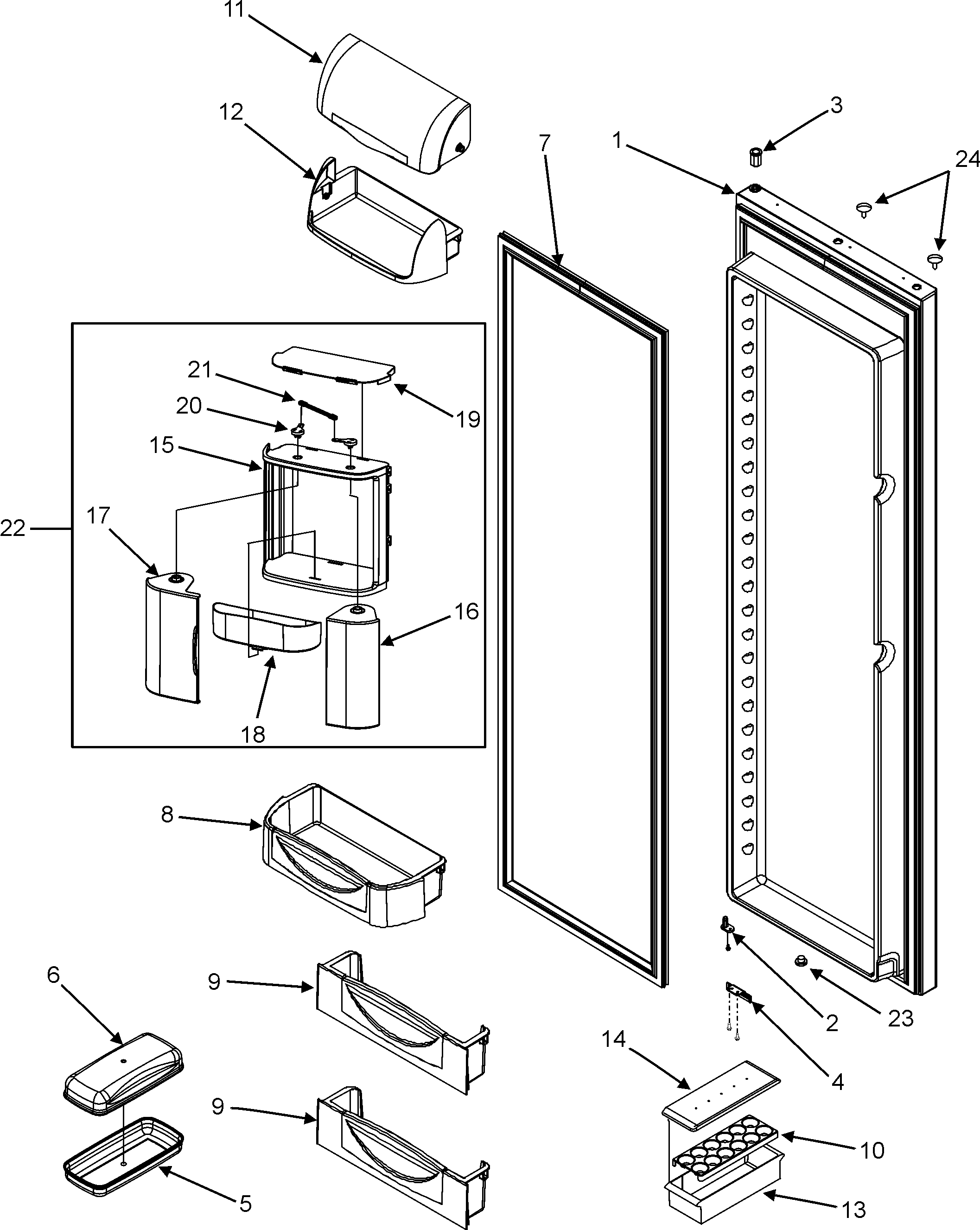 Jenn-Air JCB2285KEP refrigerator door diagram