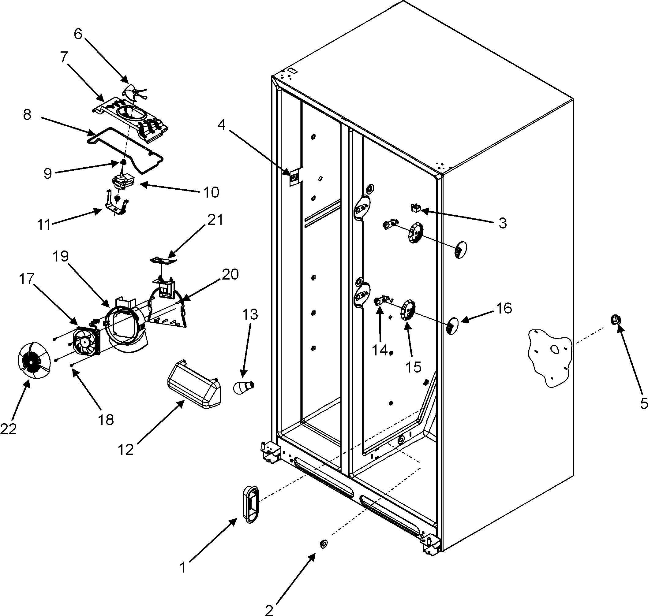 Jenn-Air JCB2285KEP evap fan/convection fan/crisp light diagram
