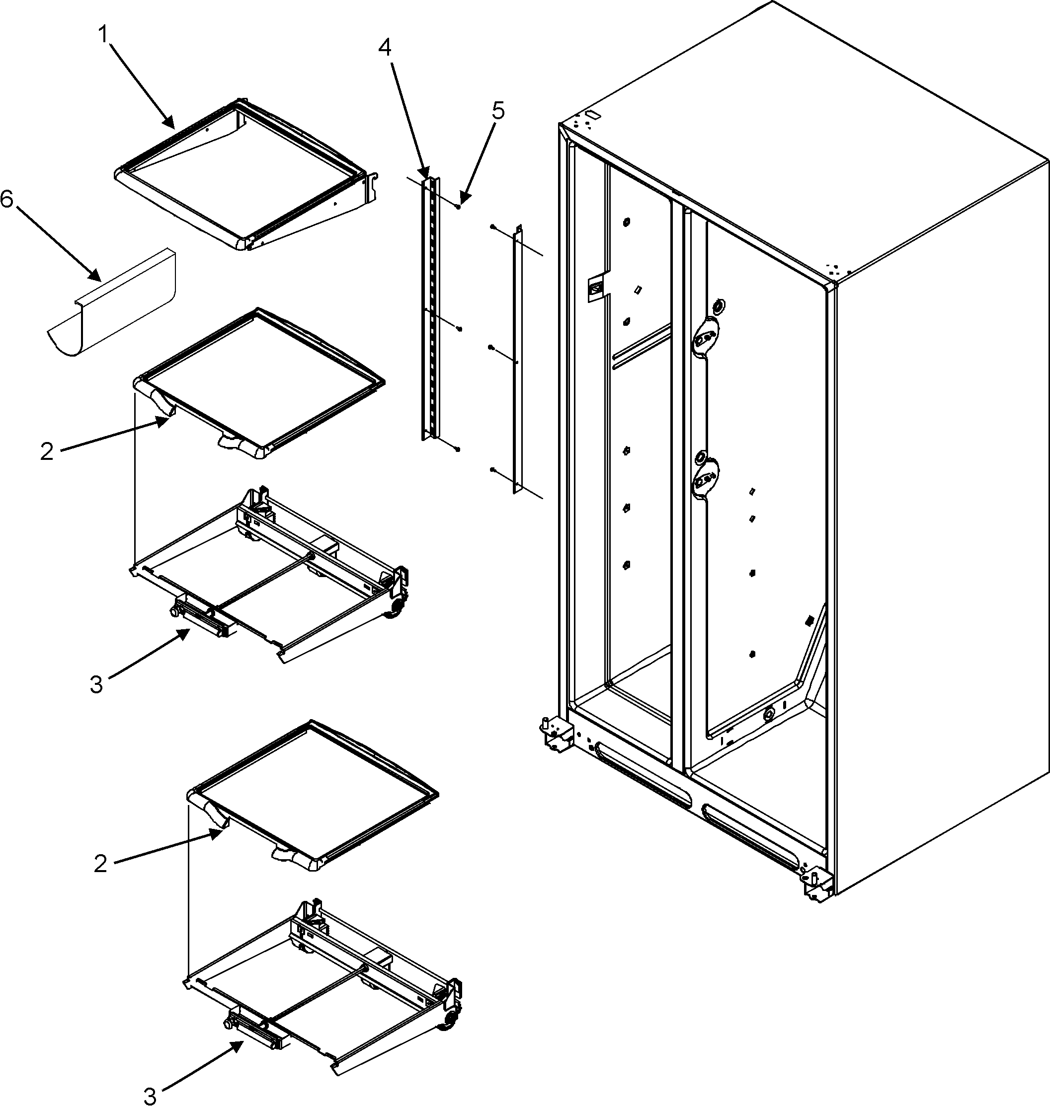 Jenn-Air JSD2695KES refrigerator shelves diagram