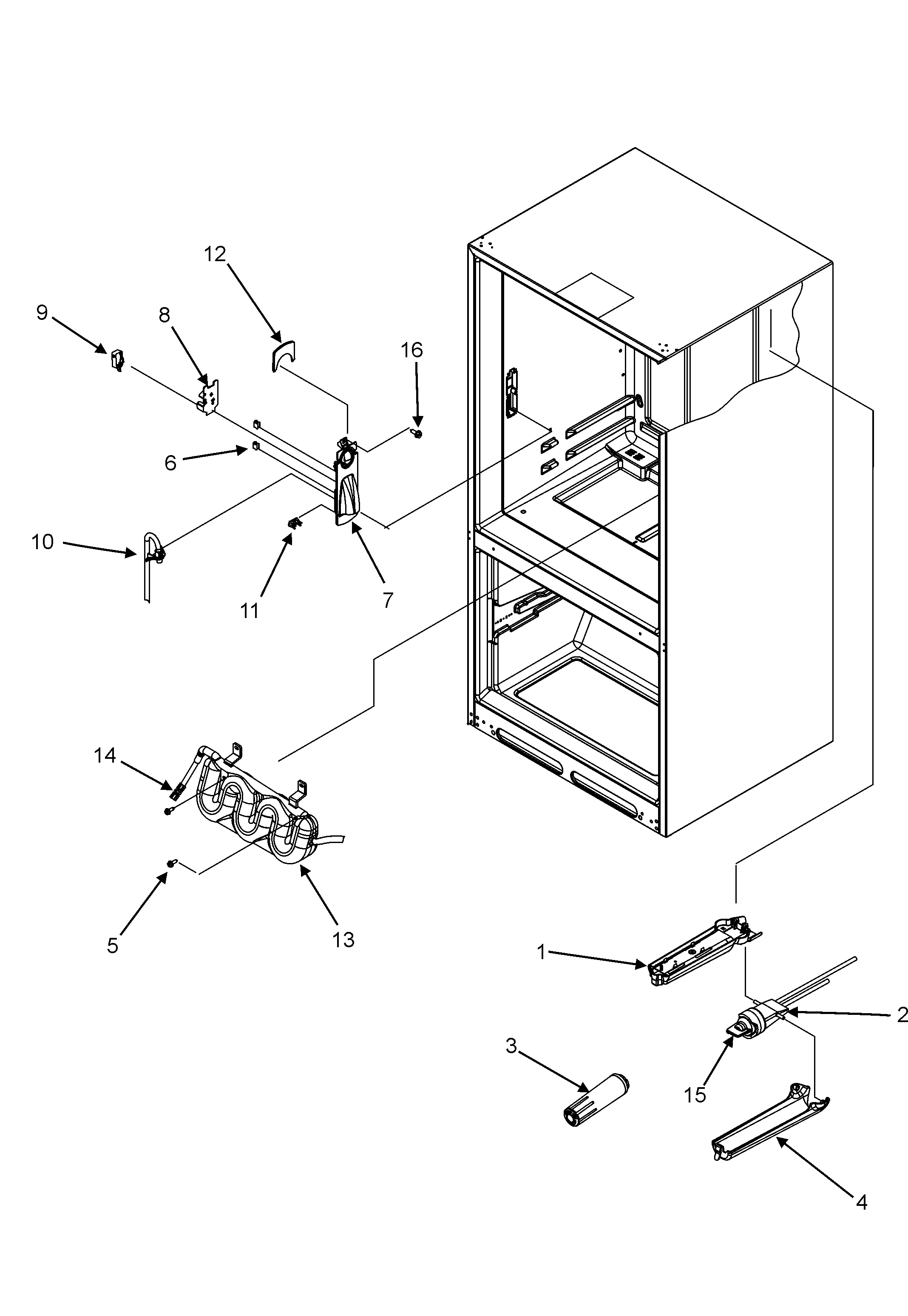 Jenn-Air JFC2089HTB water dispenser/water tank/water filter diagram