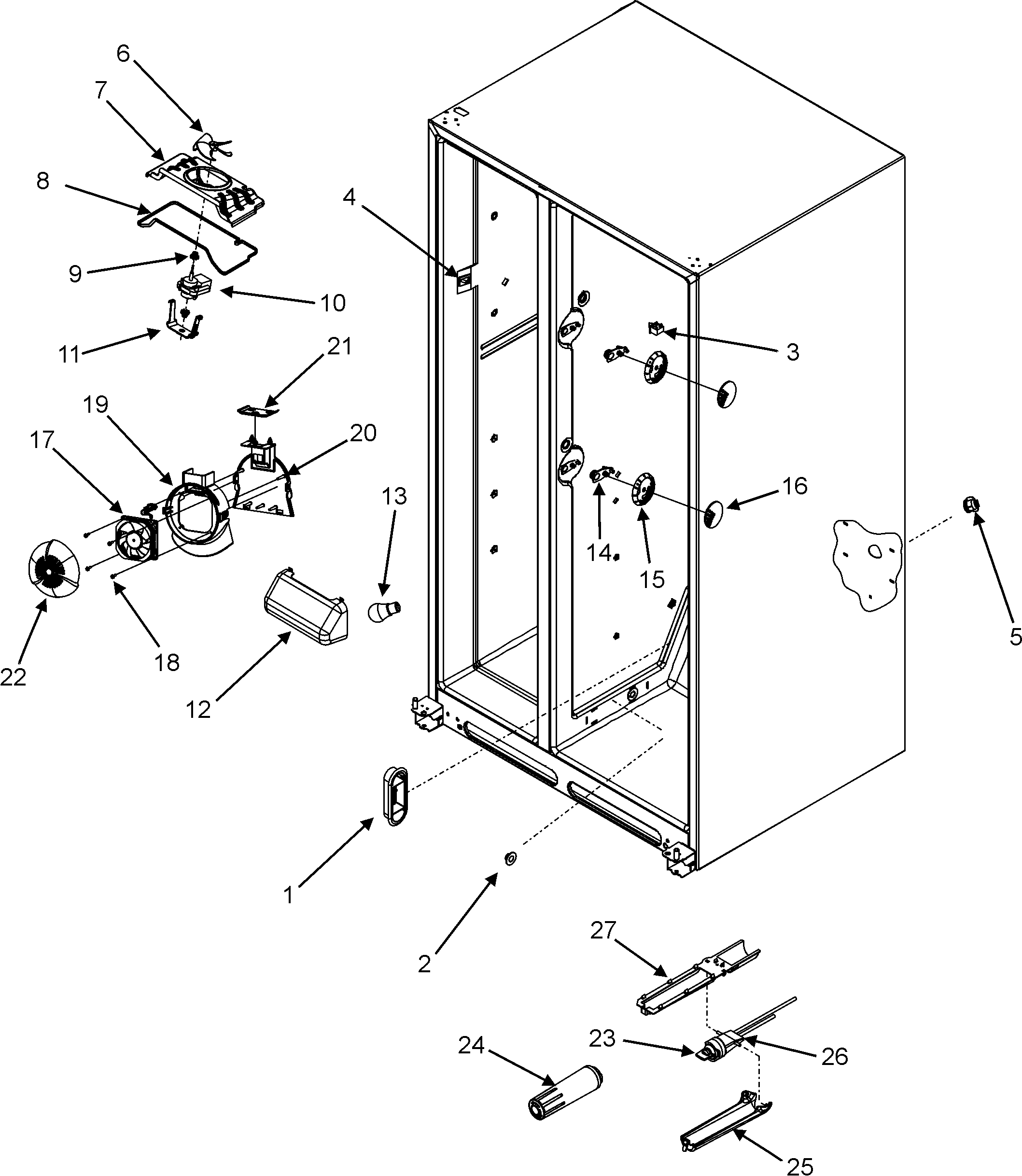 Jenn-Air JSD2697KEF evap fan/convection fan/crisp lt/filter diagram