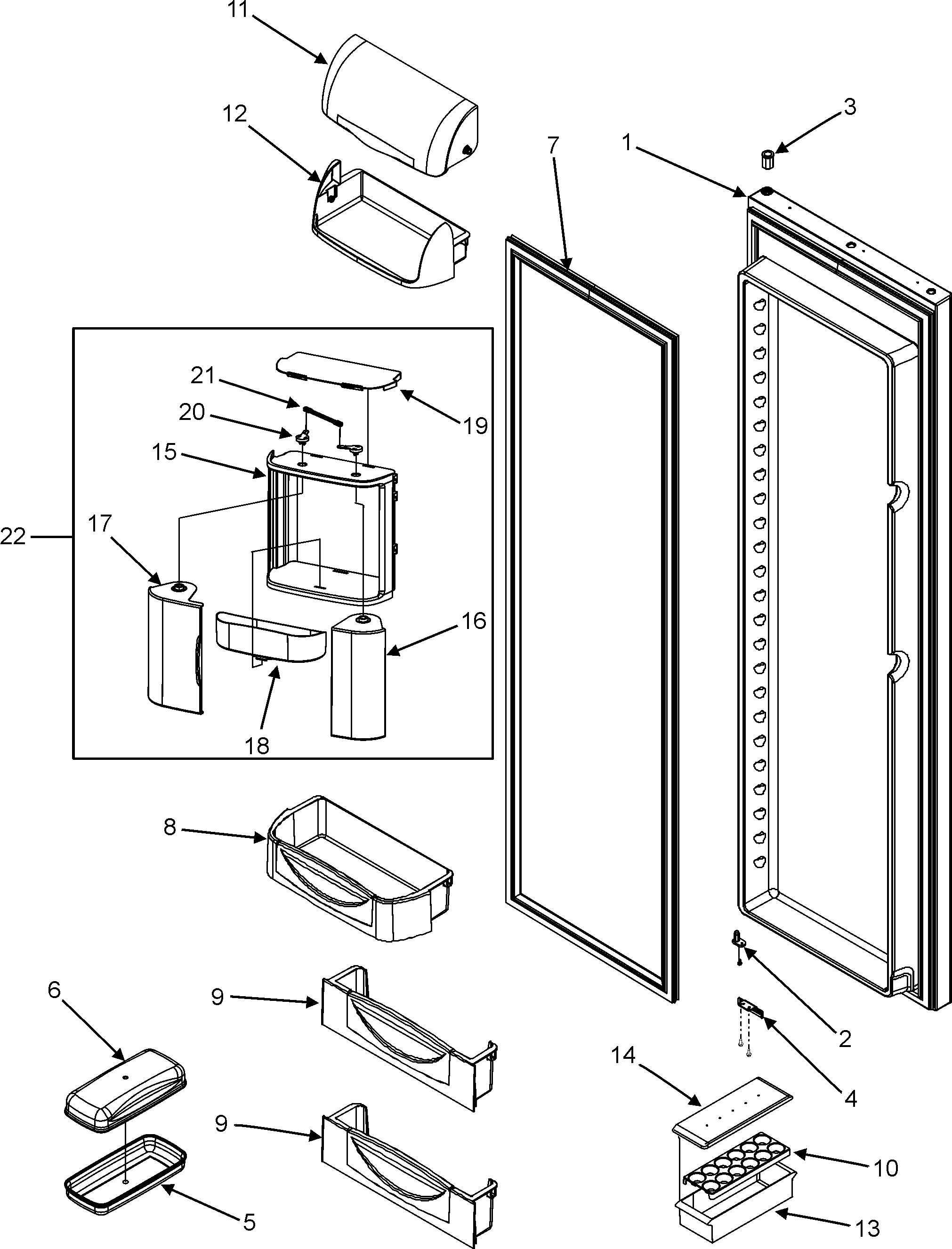 Jenn-Air JCD2297KEY refrigerator door (interior) diagram