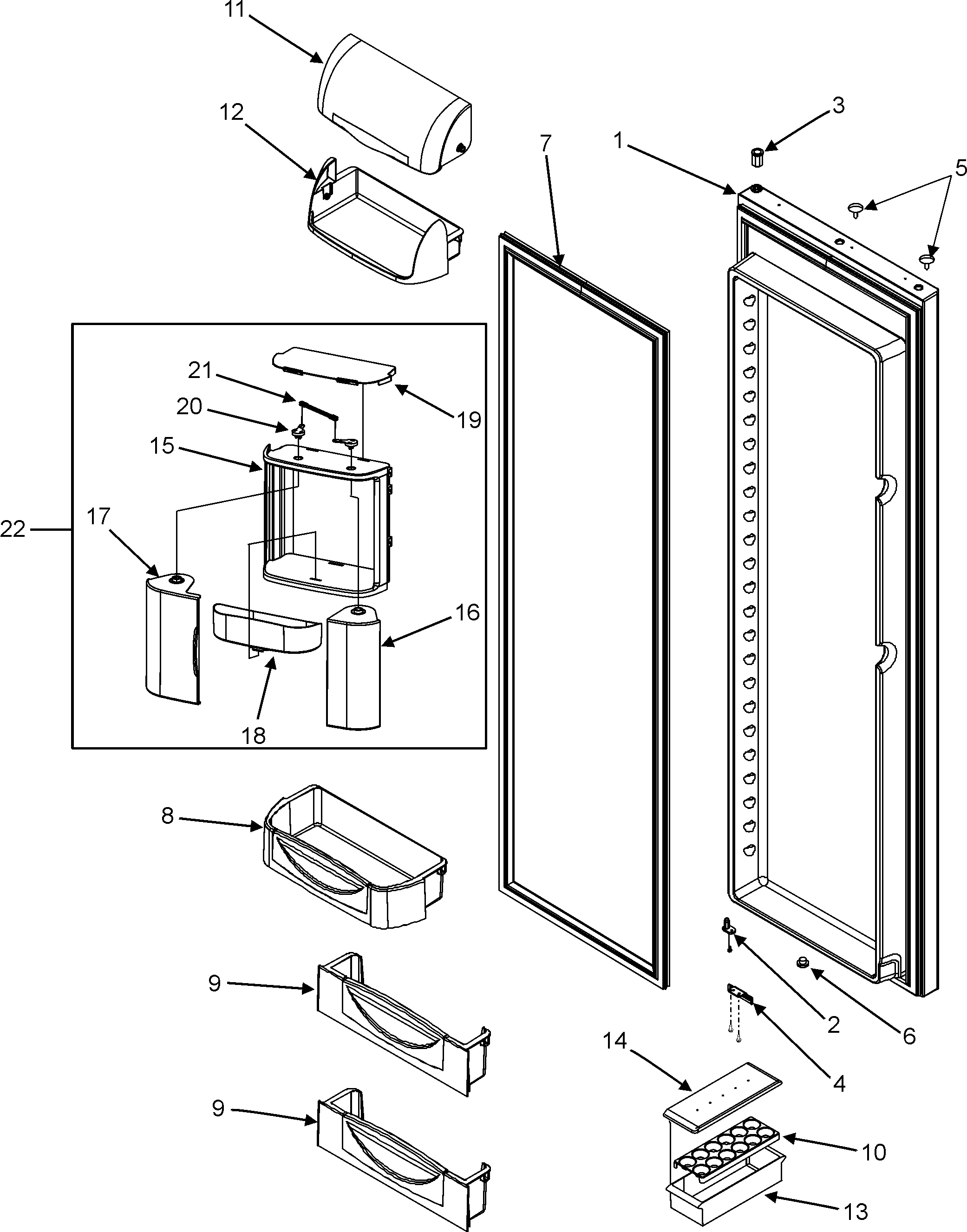 Maytag GC2227HEKS refrigerator door (gc2227hekb/s/w) diagram