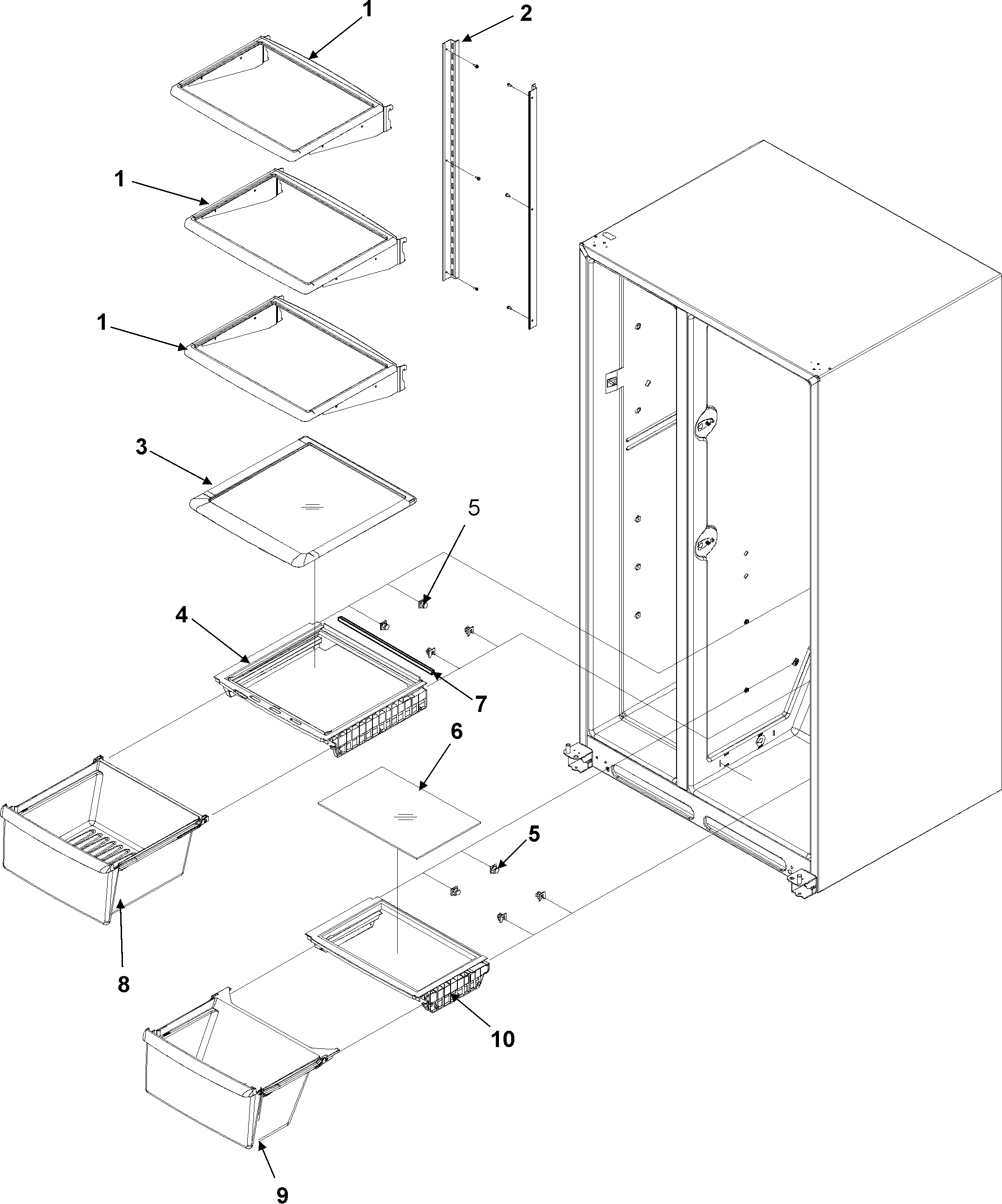 Amana ASD2620HRZ crisper assy & ref shelf diagram