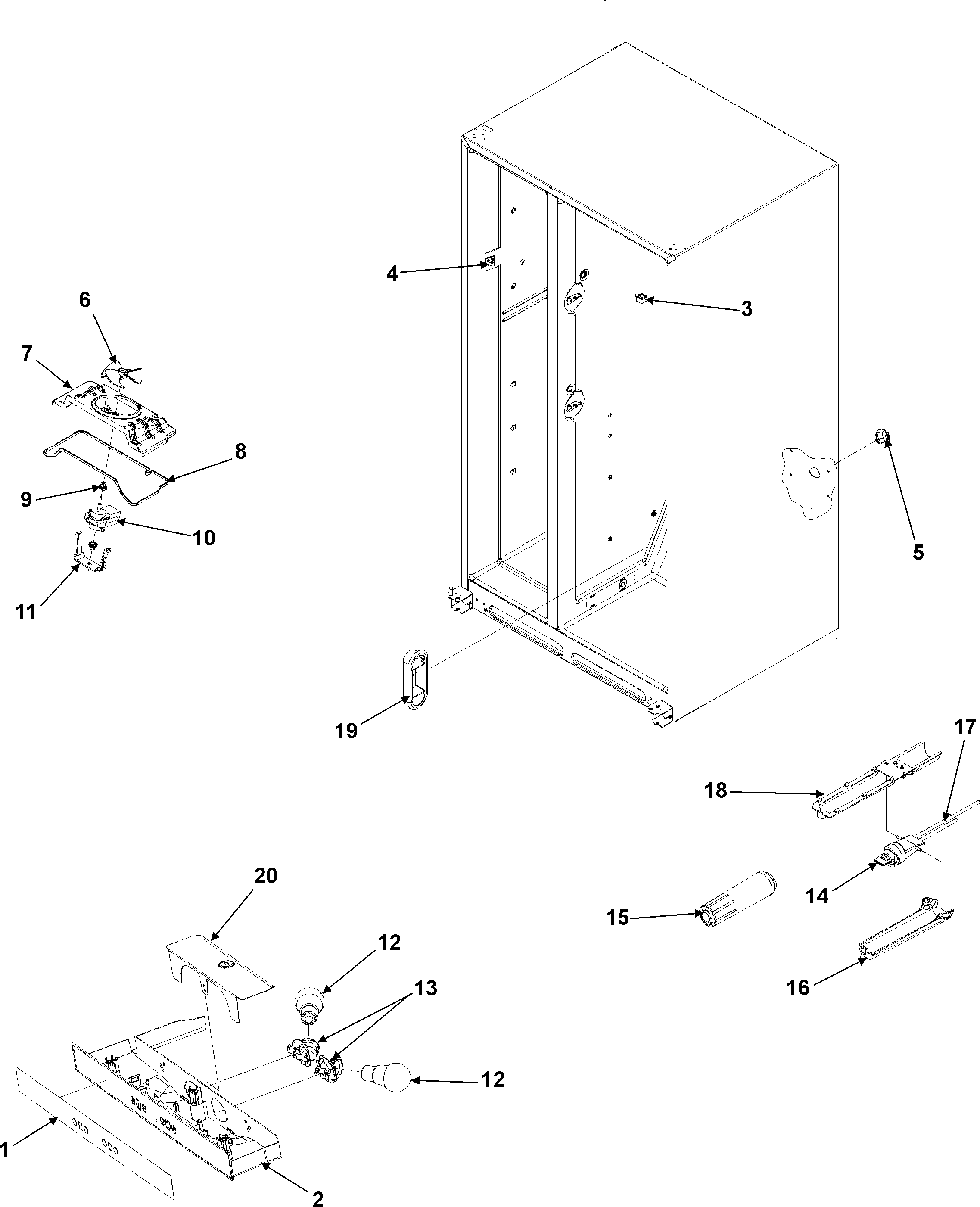 Amana ASD2620HRS evap fan assy and lights diagram