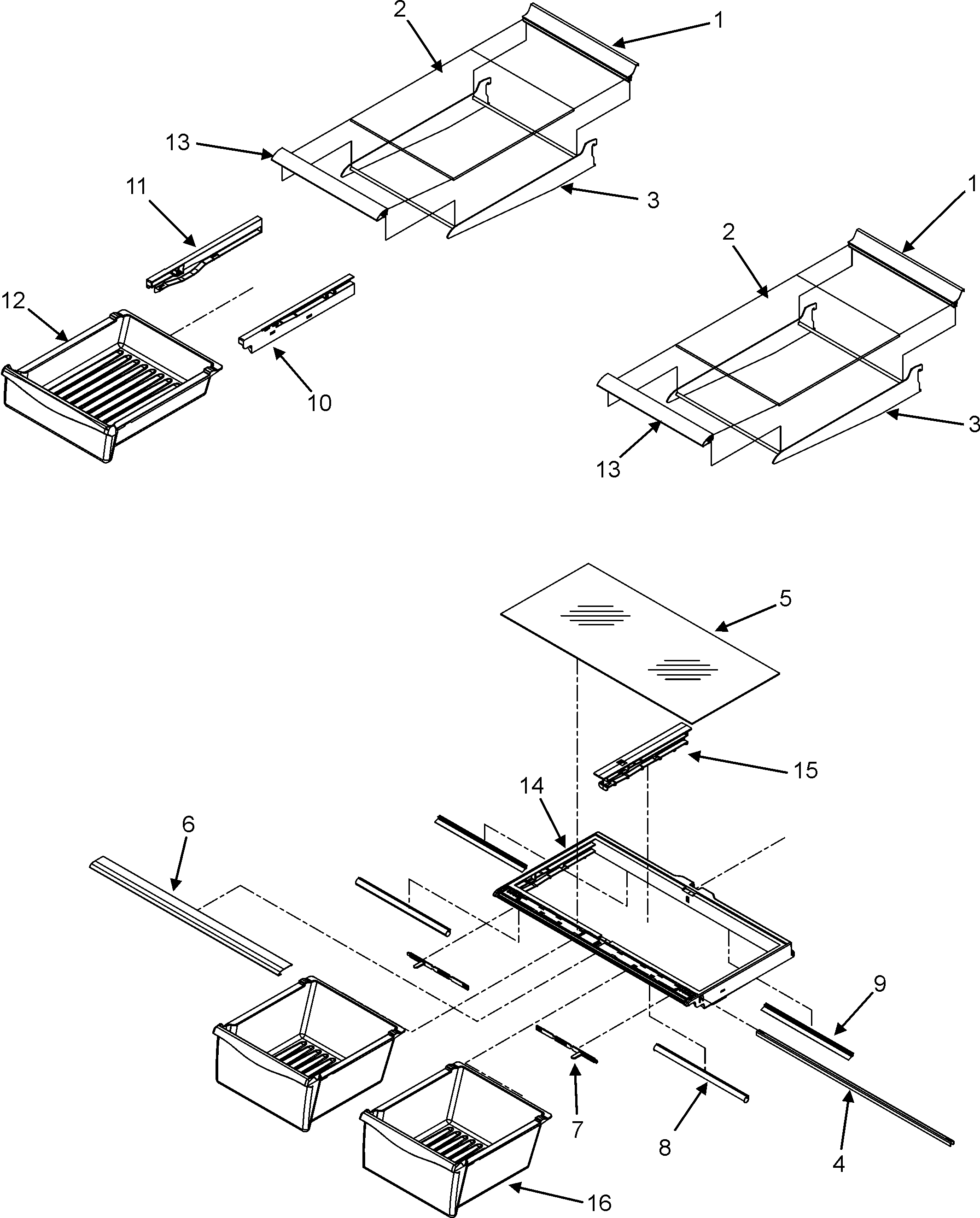 Crosley CB19G7W refrigerator shelving diagram