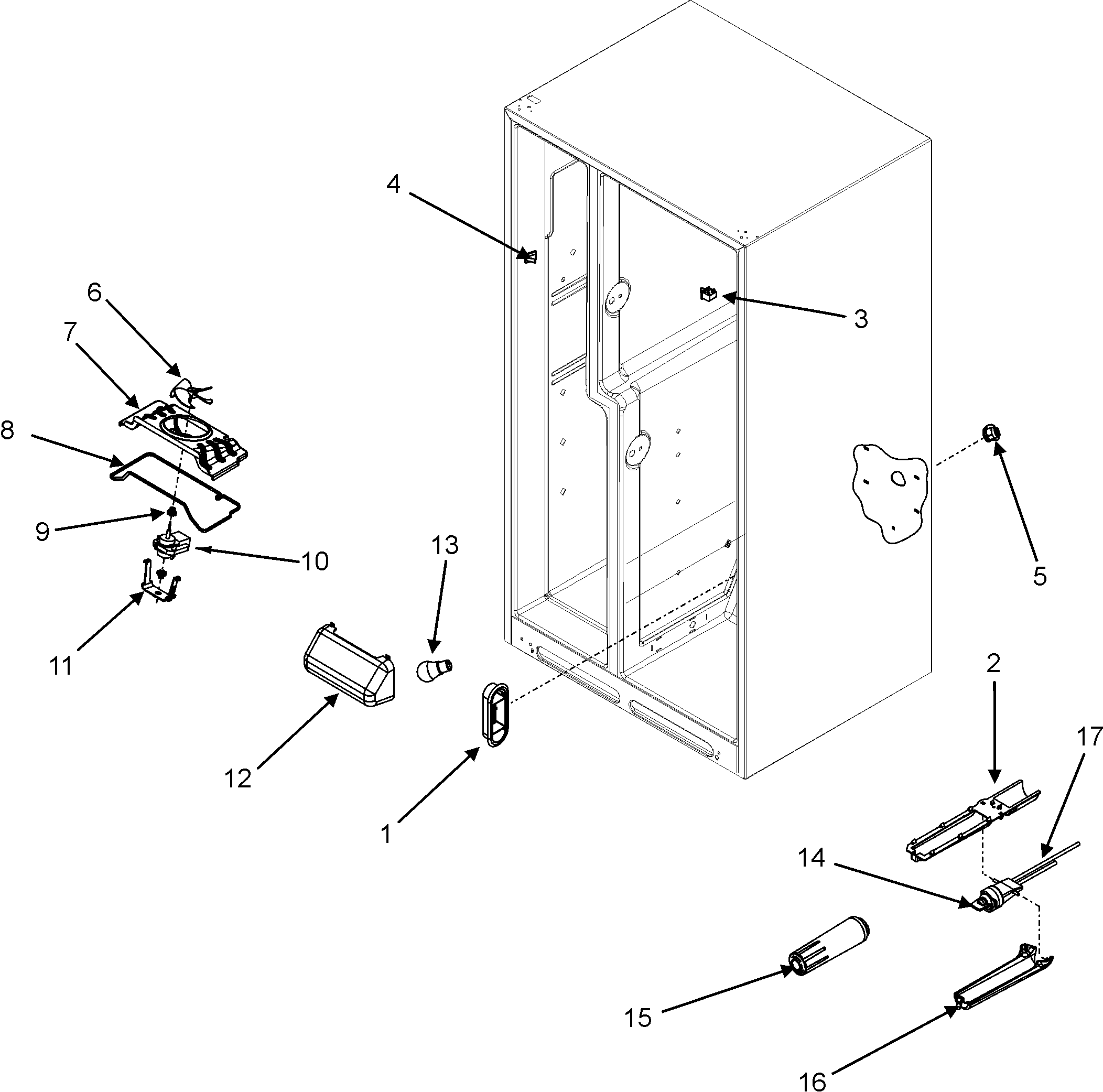 Maytag MZD2663KEW evap fan/crisp light/water filter diagram