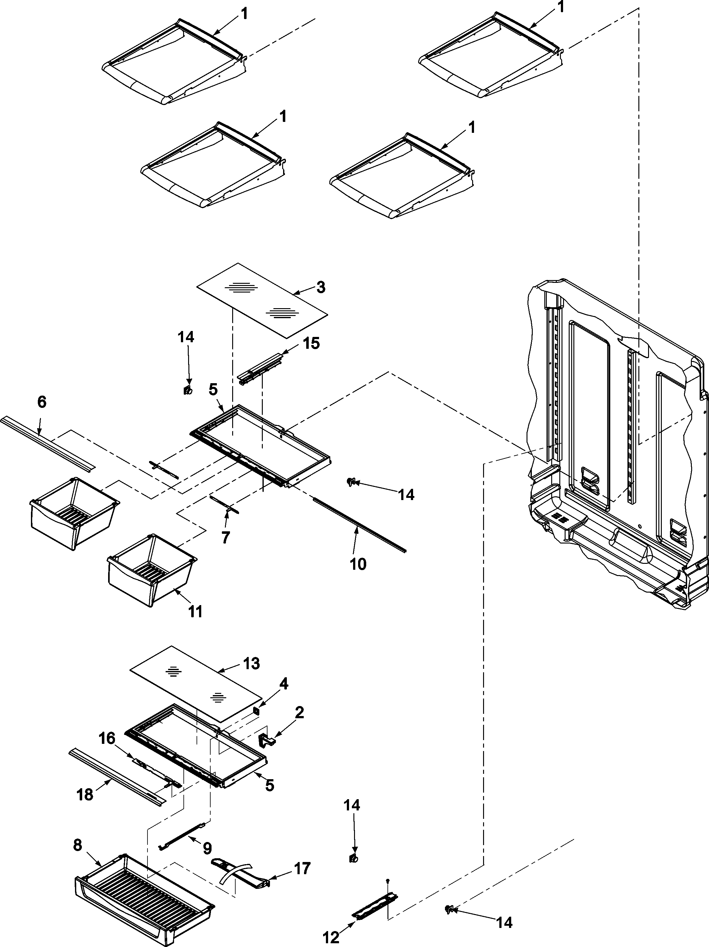 Amana ABR2533FES0 refrigerator shelving diagram
