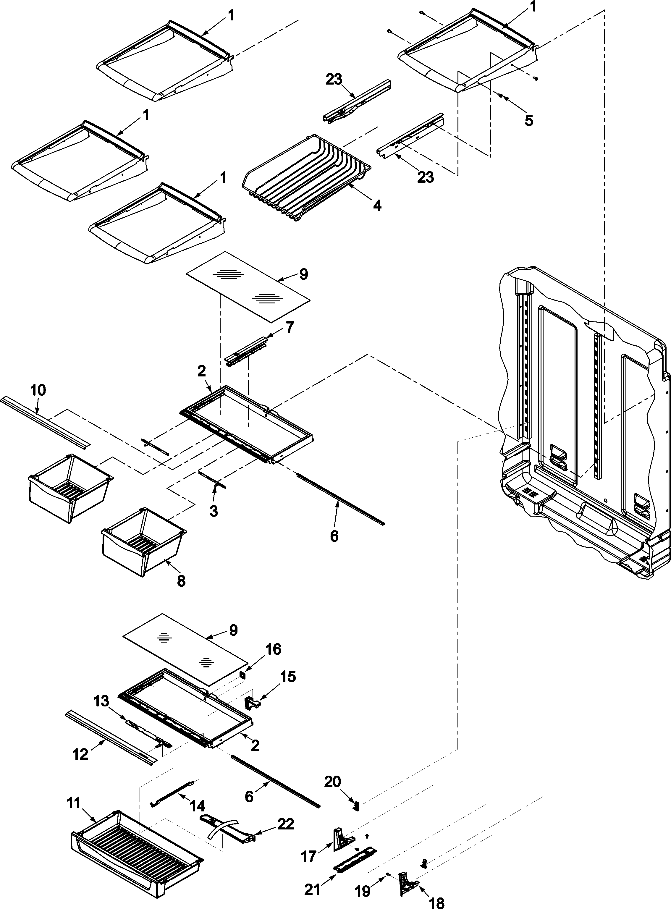 Amana ABR1927FES0 refrigerator shelving diagram