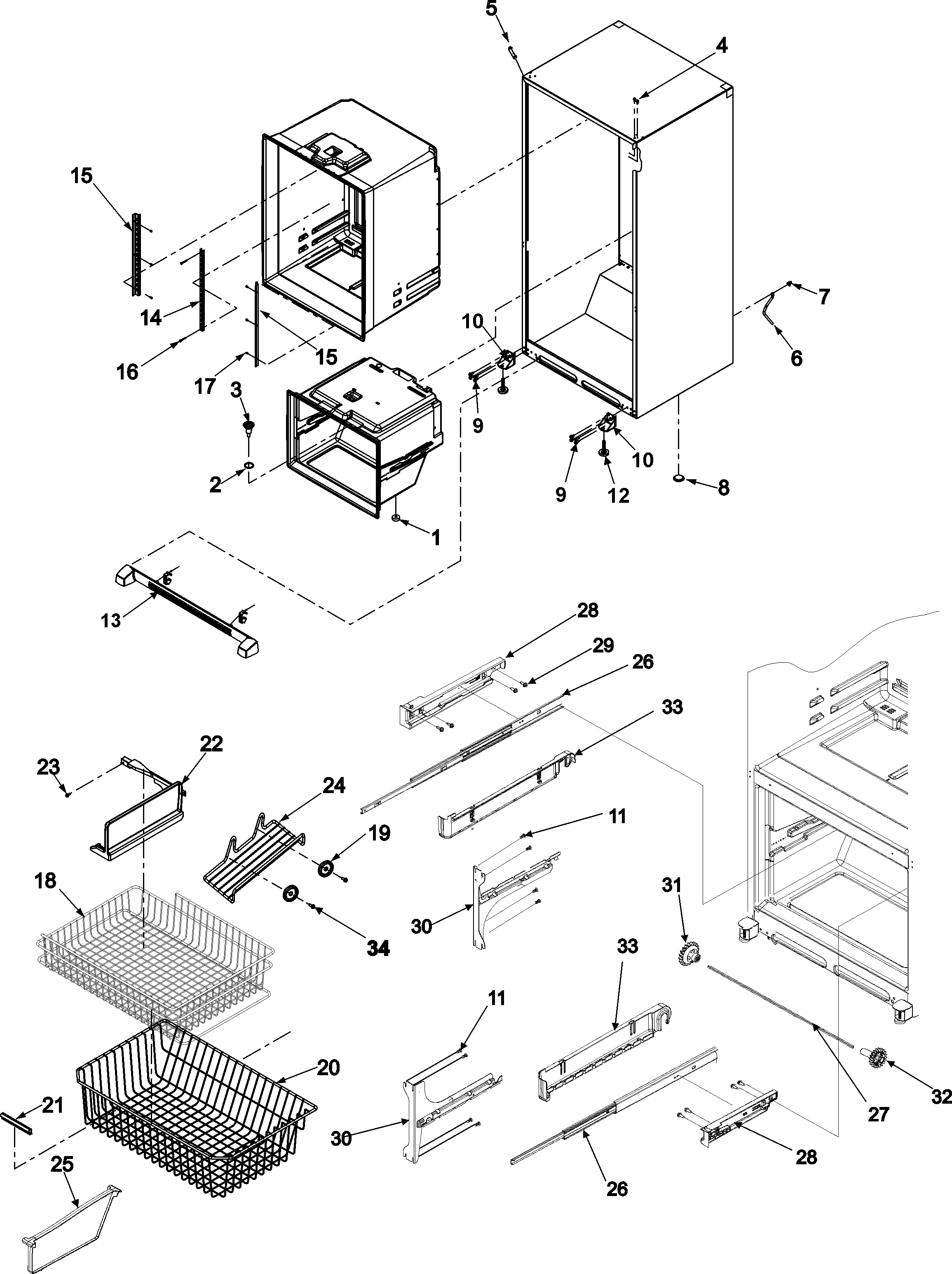 Amana ABR1927FES0 interior cabinet & freezer shelving diagram