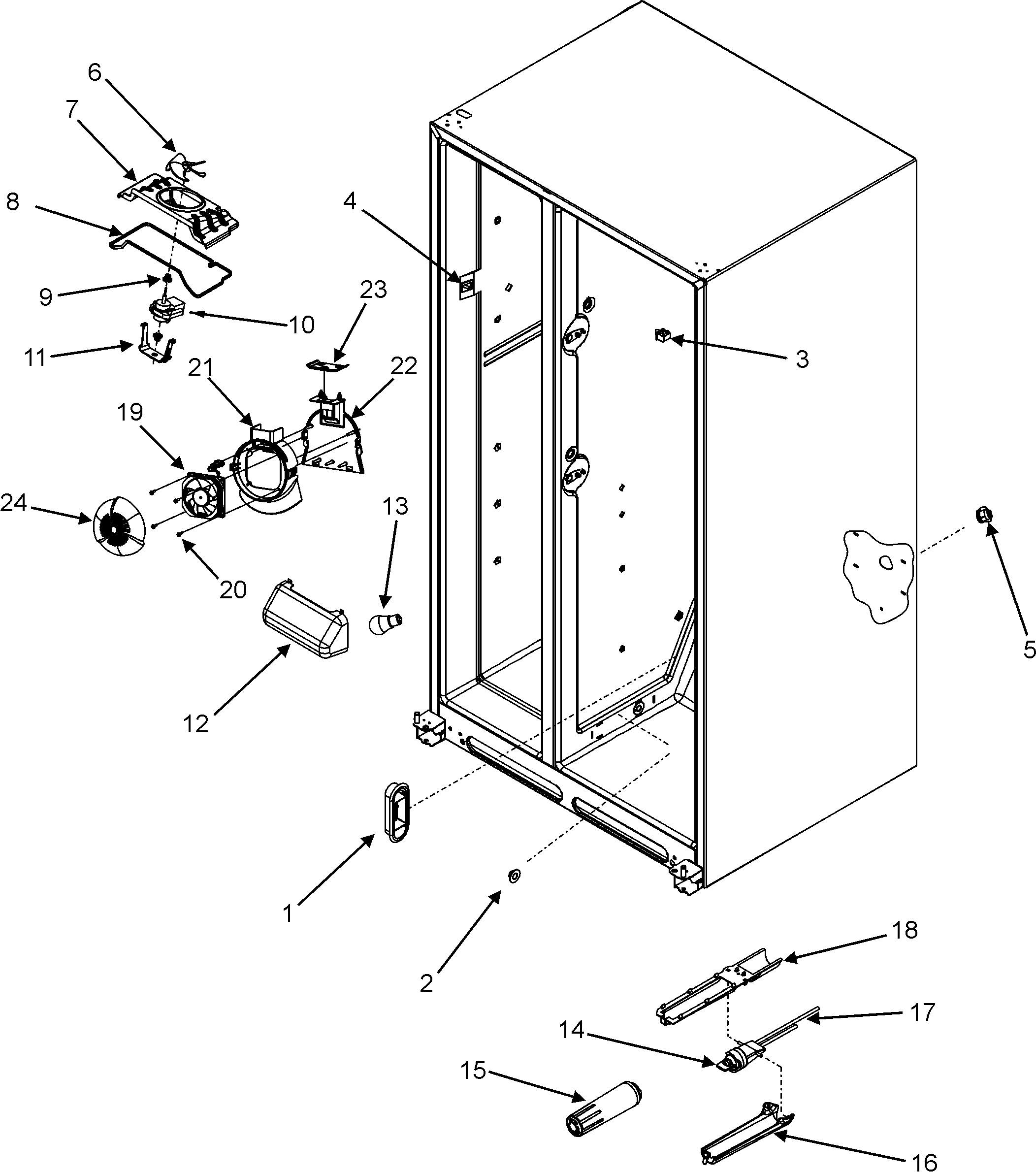 Maytag MSD2659KEW evap fan/convection fan/crisp lt/filter diagram