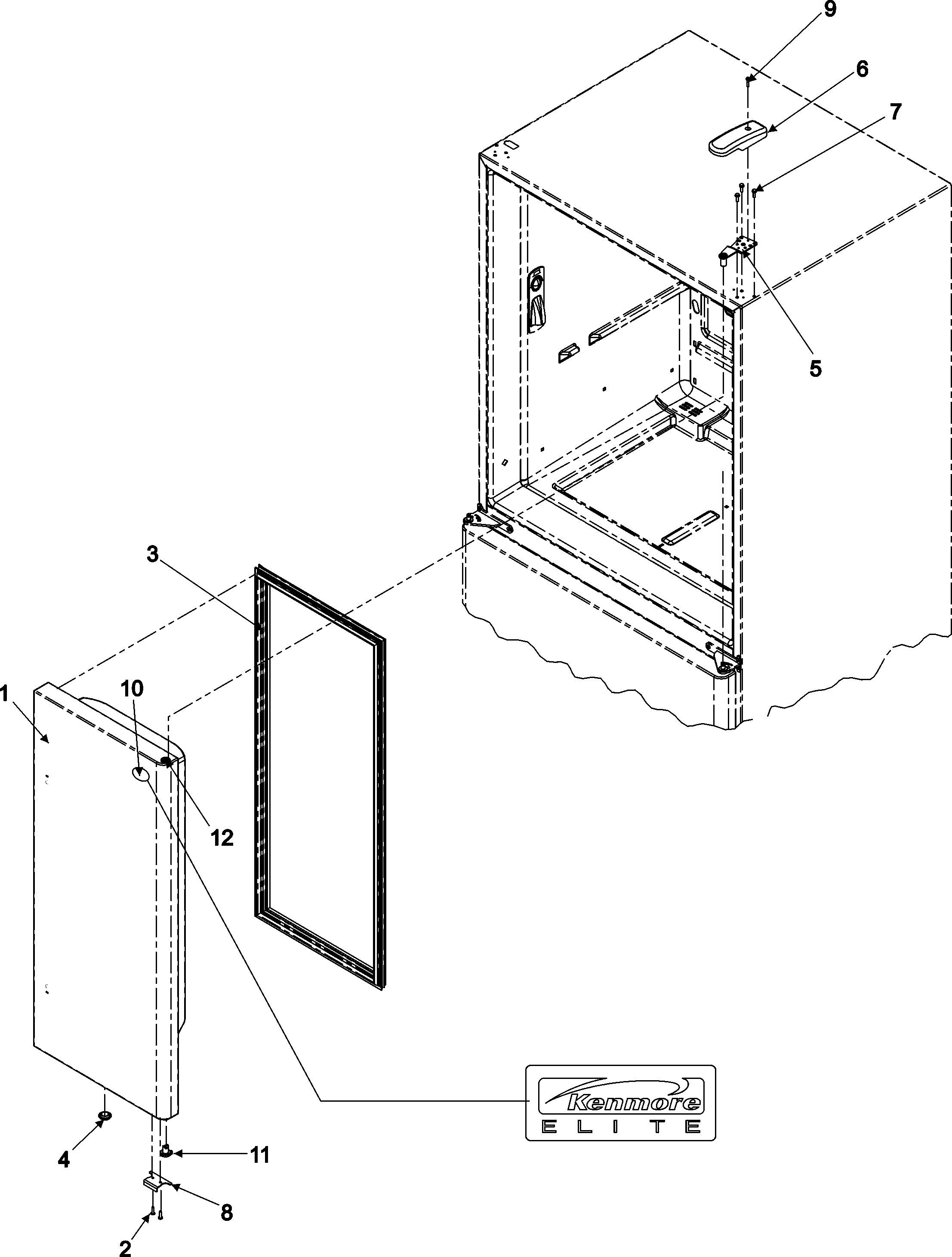 Kenmore Elite 59676574600 right refrigerator door diagram