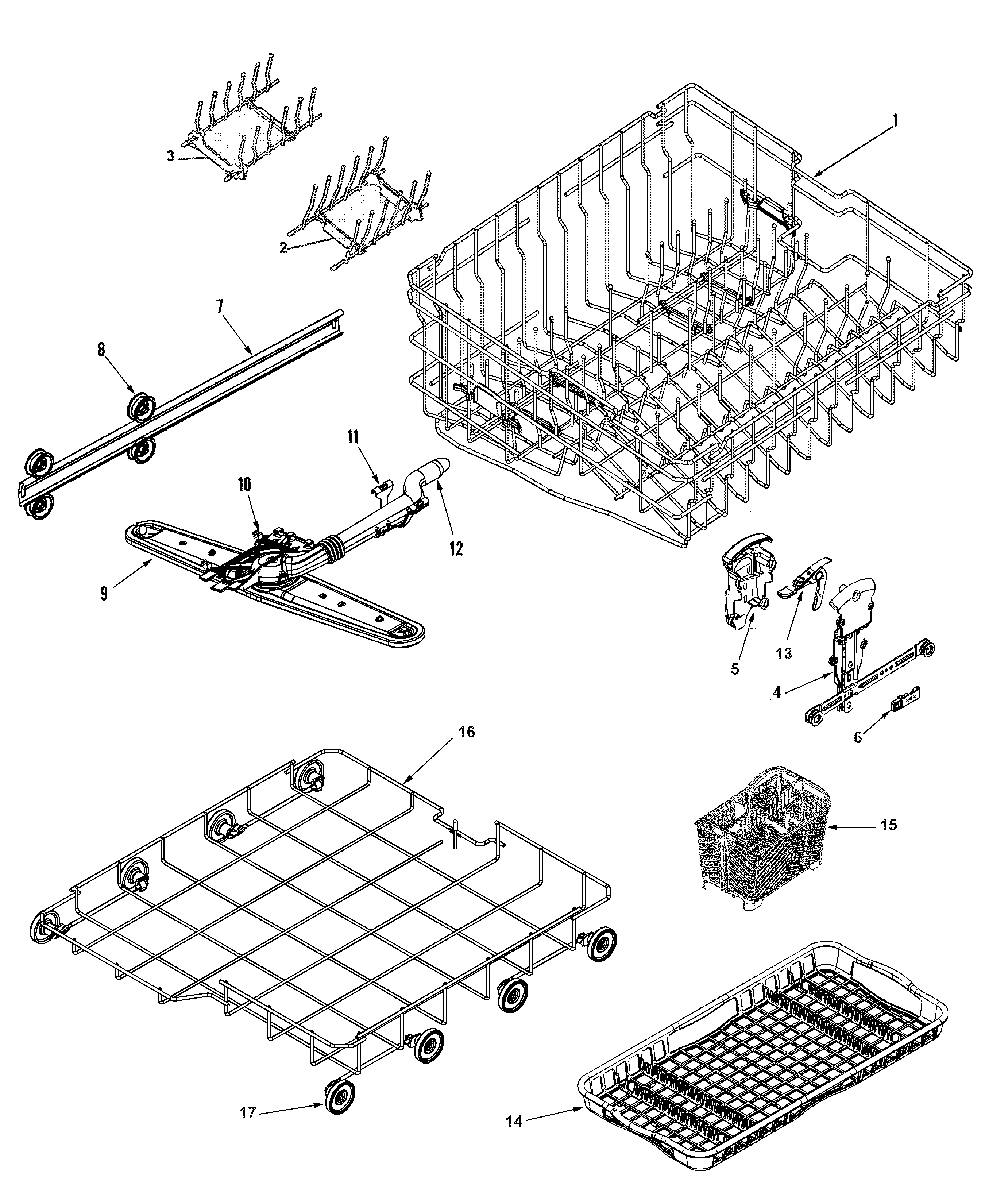 Maytag MDB9601AWB track & rack assembly (middle/lwr) diagram