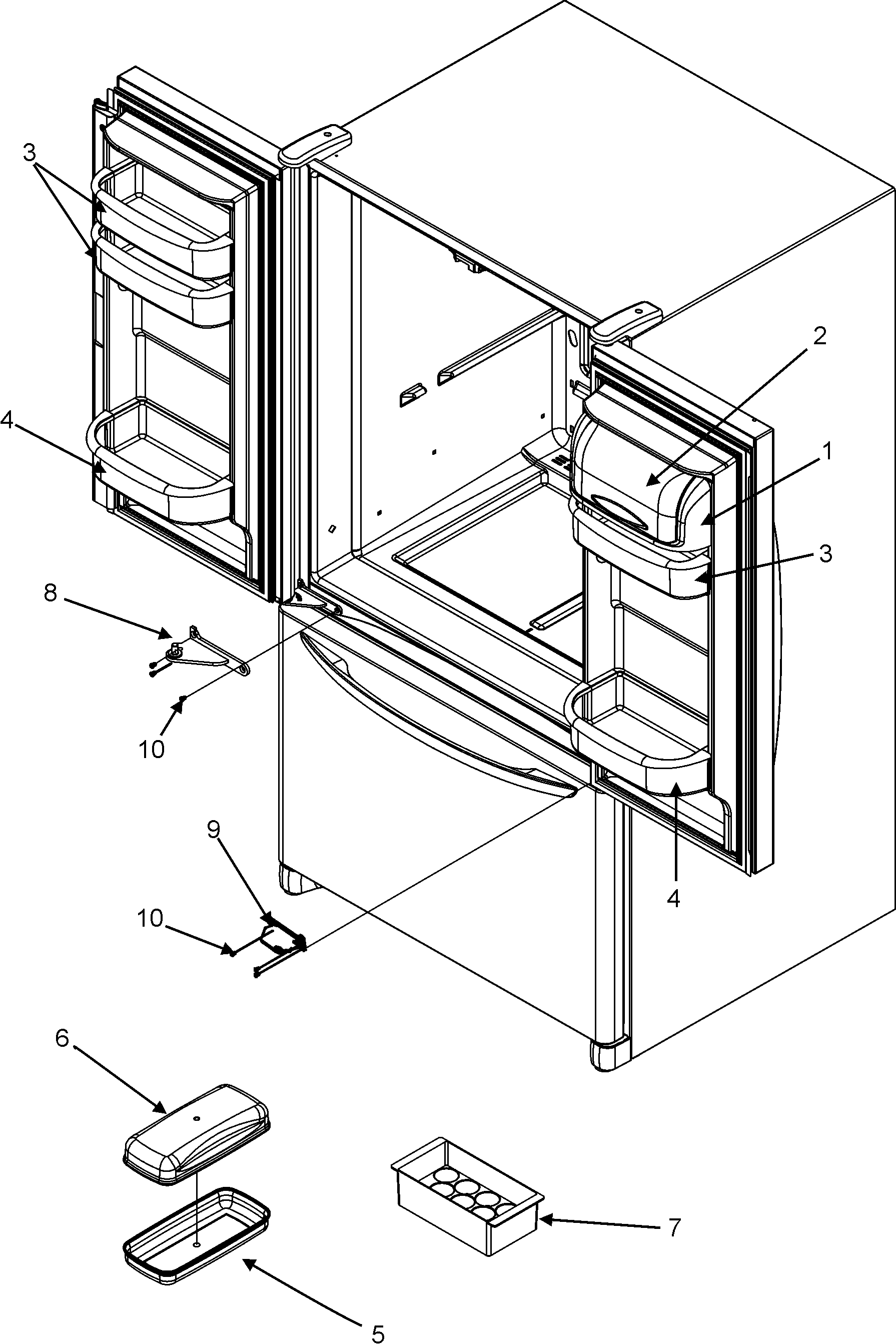 Maytag MFF2557KES ref dr storage & center hinges diagram