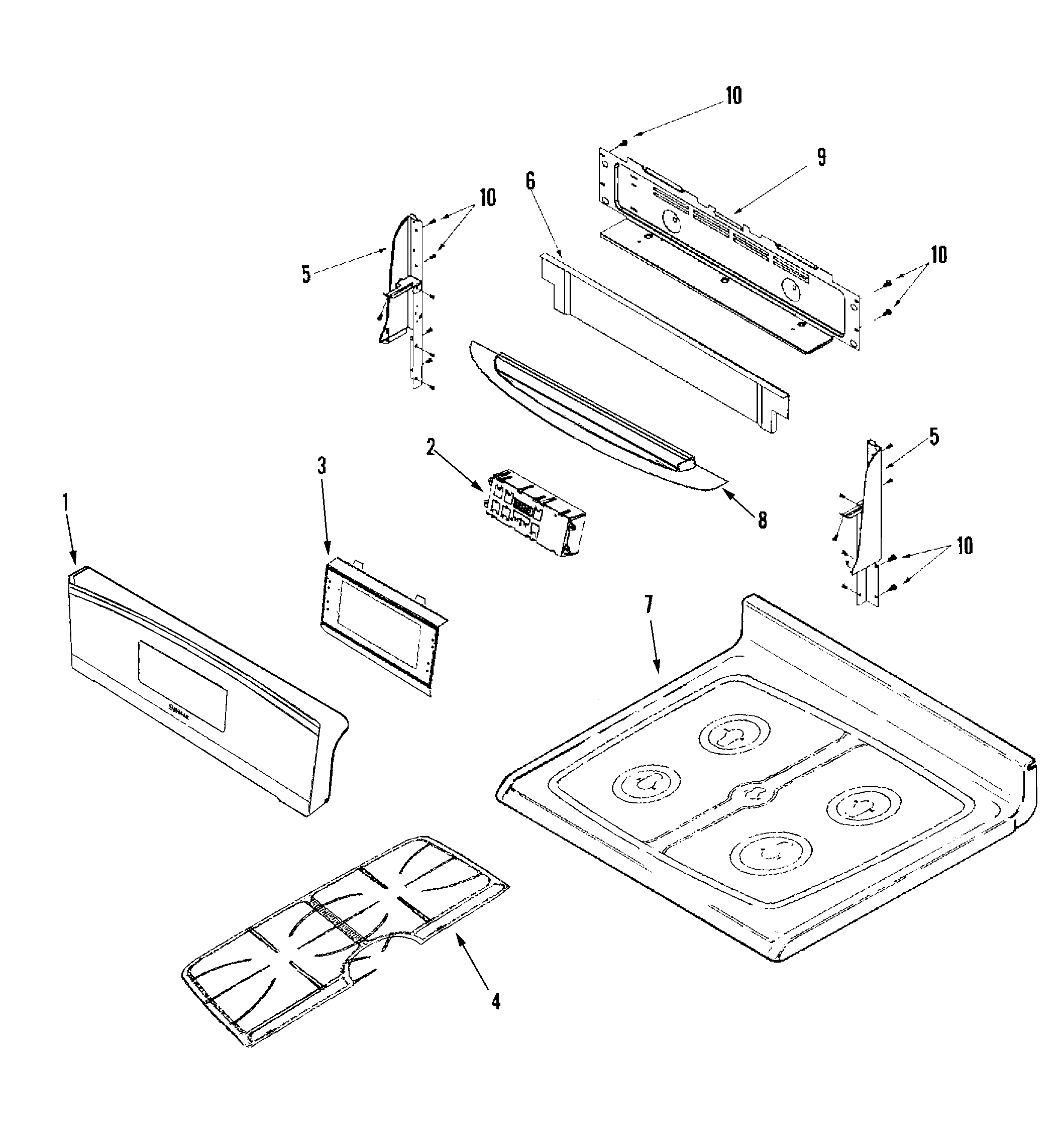 Jenn-Air JGR8875RDW control panel/top assembly diagram