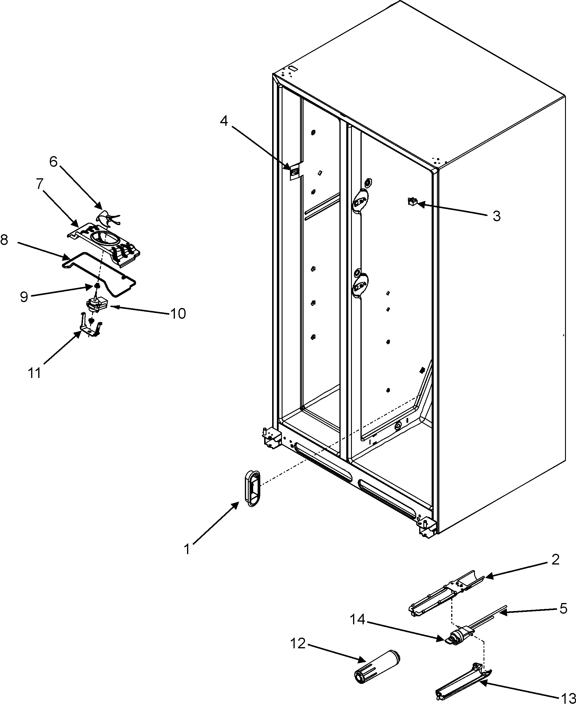 Maytag MSD2641KES evap fan/crisp light/water filter diagram