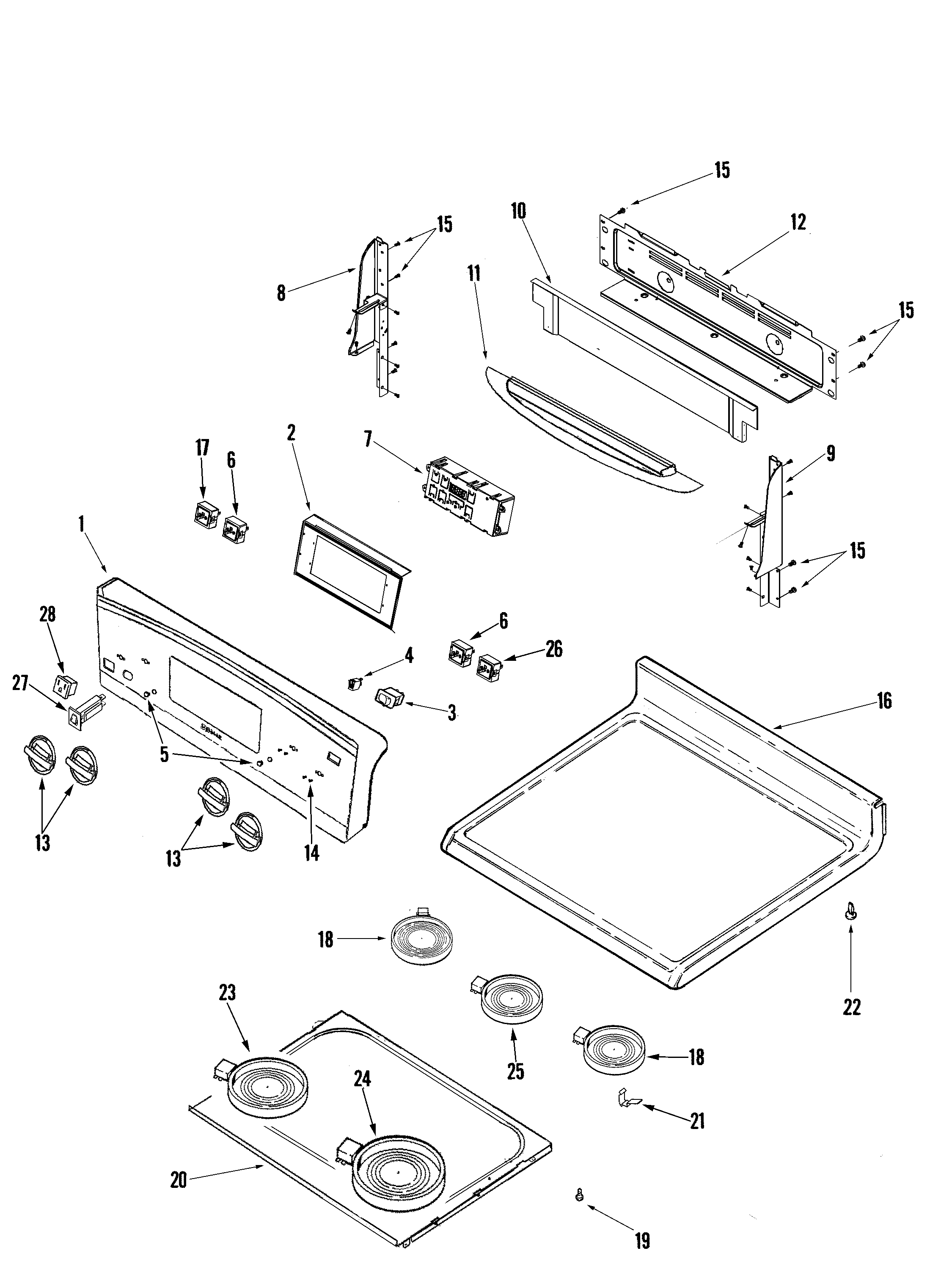 Jenn-Air JER8885RCS control panel/top assembly diagram
