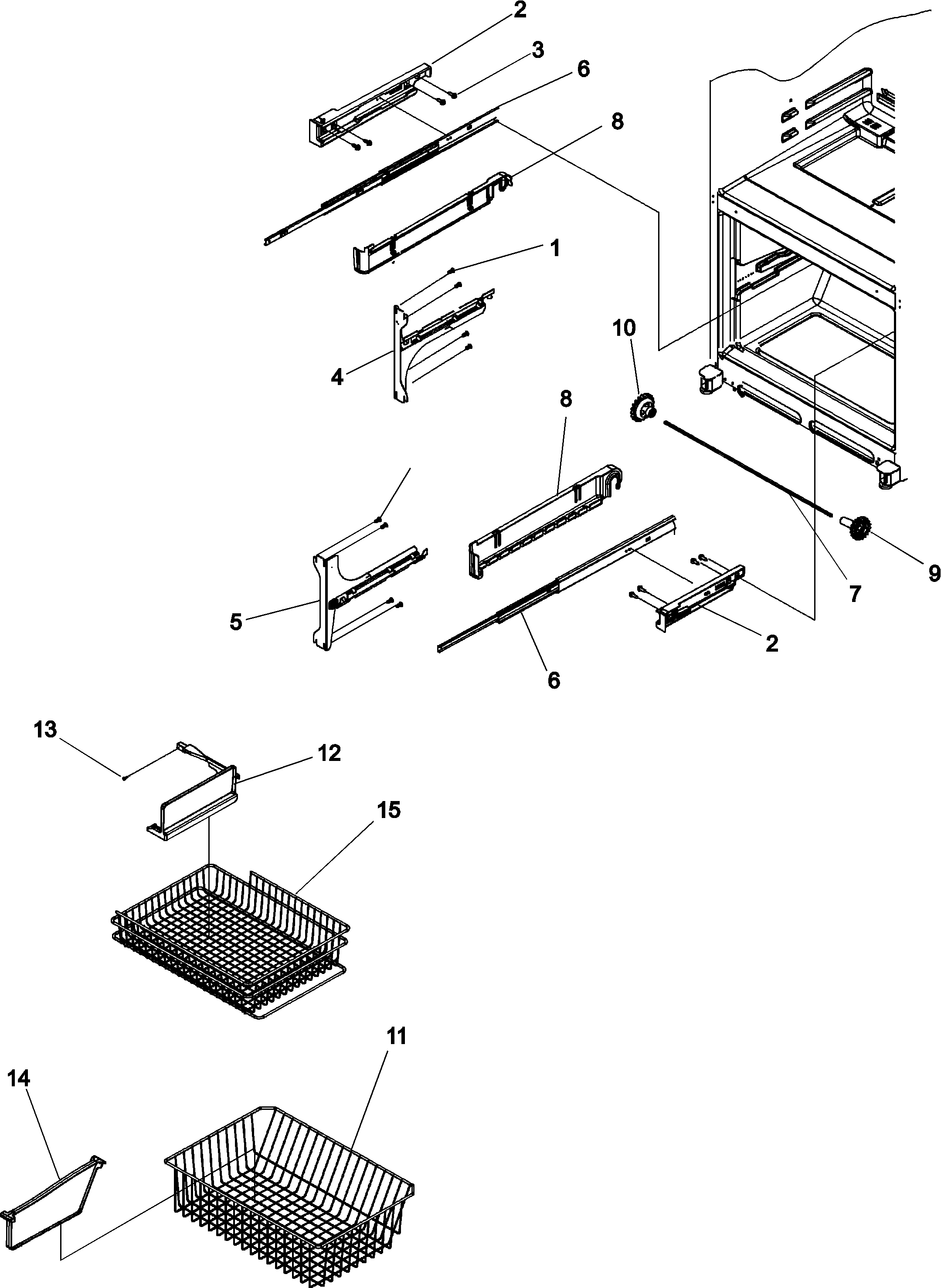 Amana AFF2534FEW0 freezer shelving diagram