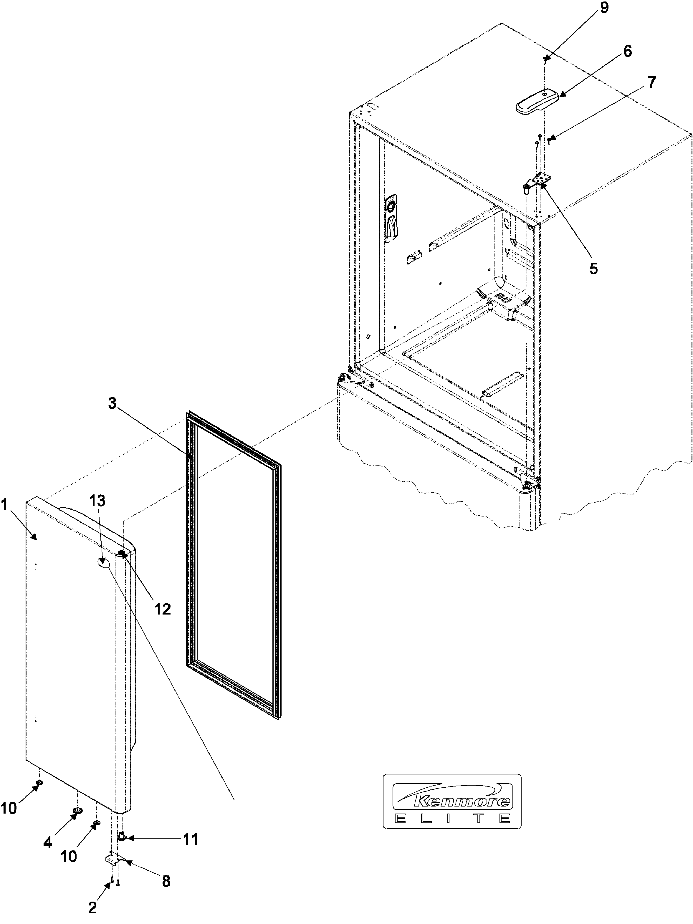 Kenmore Elite 59675529400 right refrigerator door diagram