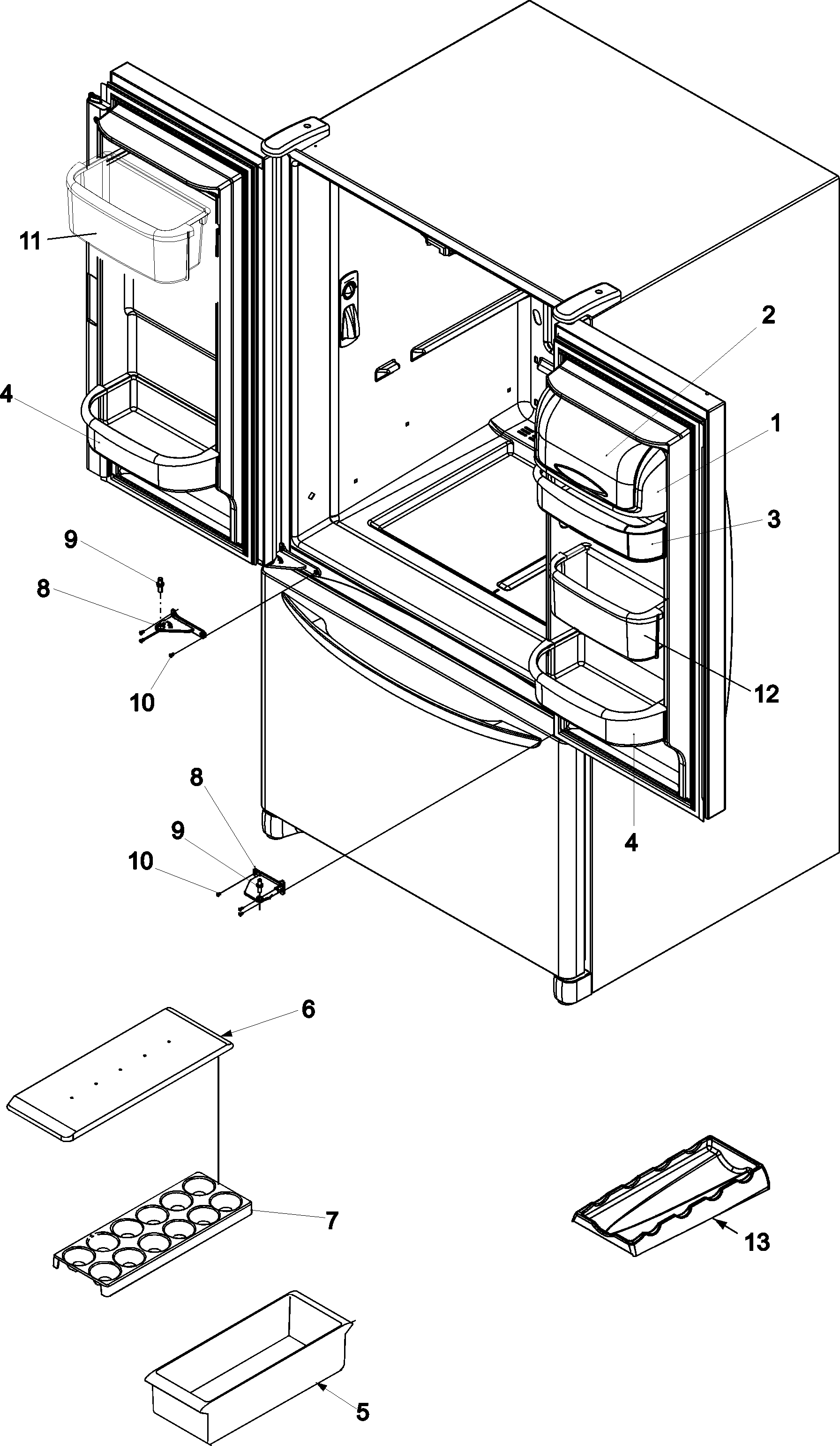 Kenmore Elite 59675529400 ref dr storage & center hinges diagram